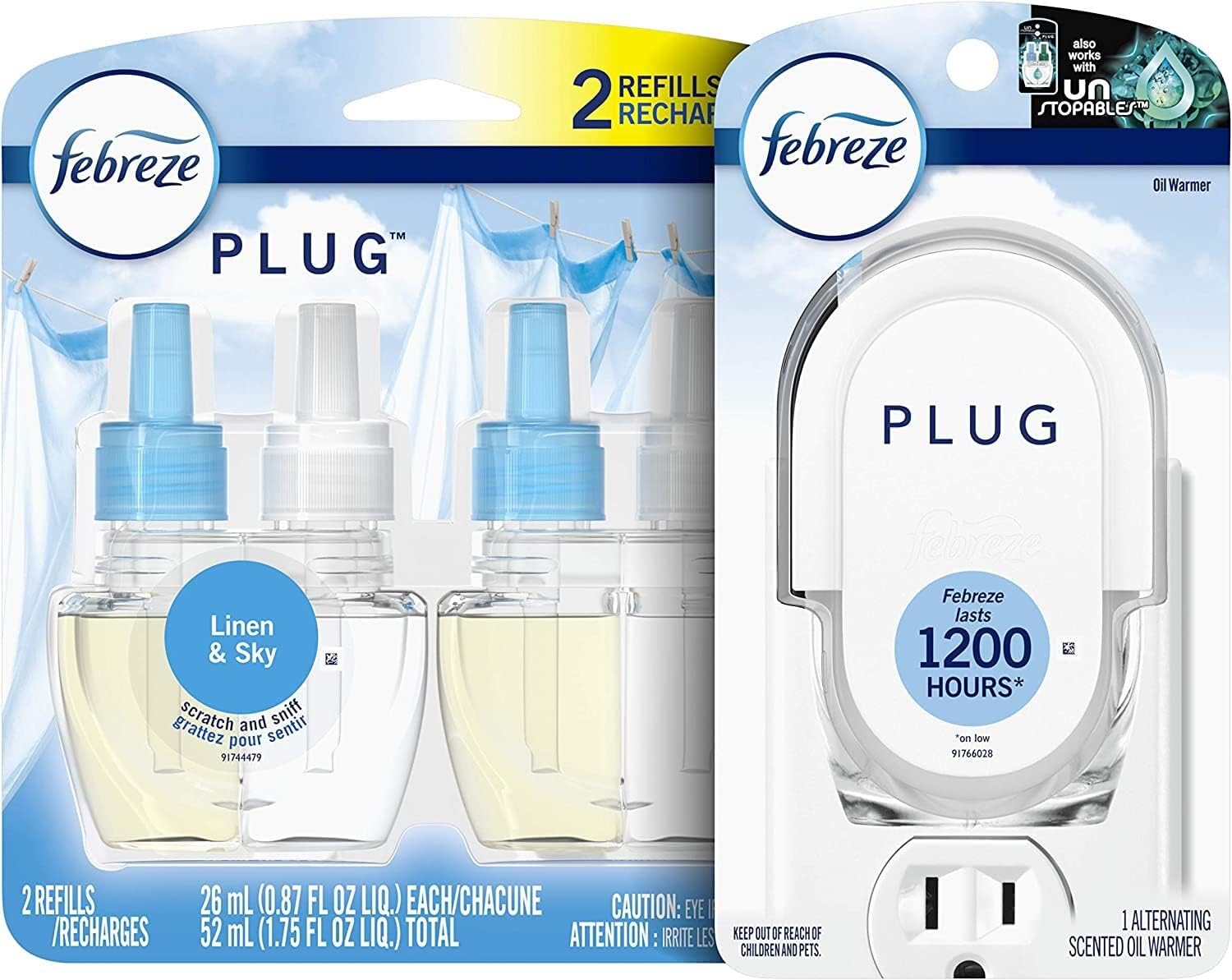 Febreze Plug in Air Freshener, Odor-Fighting Scented Oil Starter Kit, Air Fresheners for Home and Bathroom and Kitchen, Long Lasting for Strong Odors, Ocean Scent, Warmer + 2 Refill