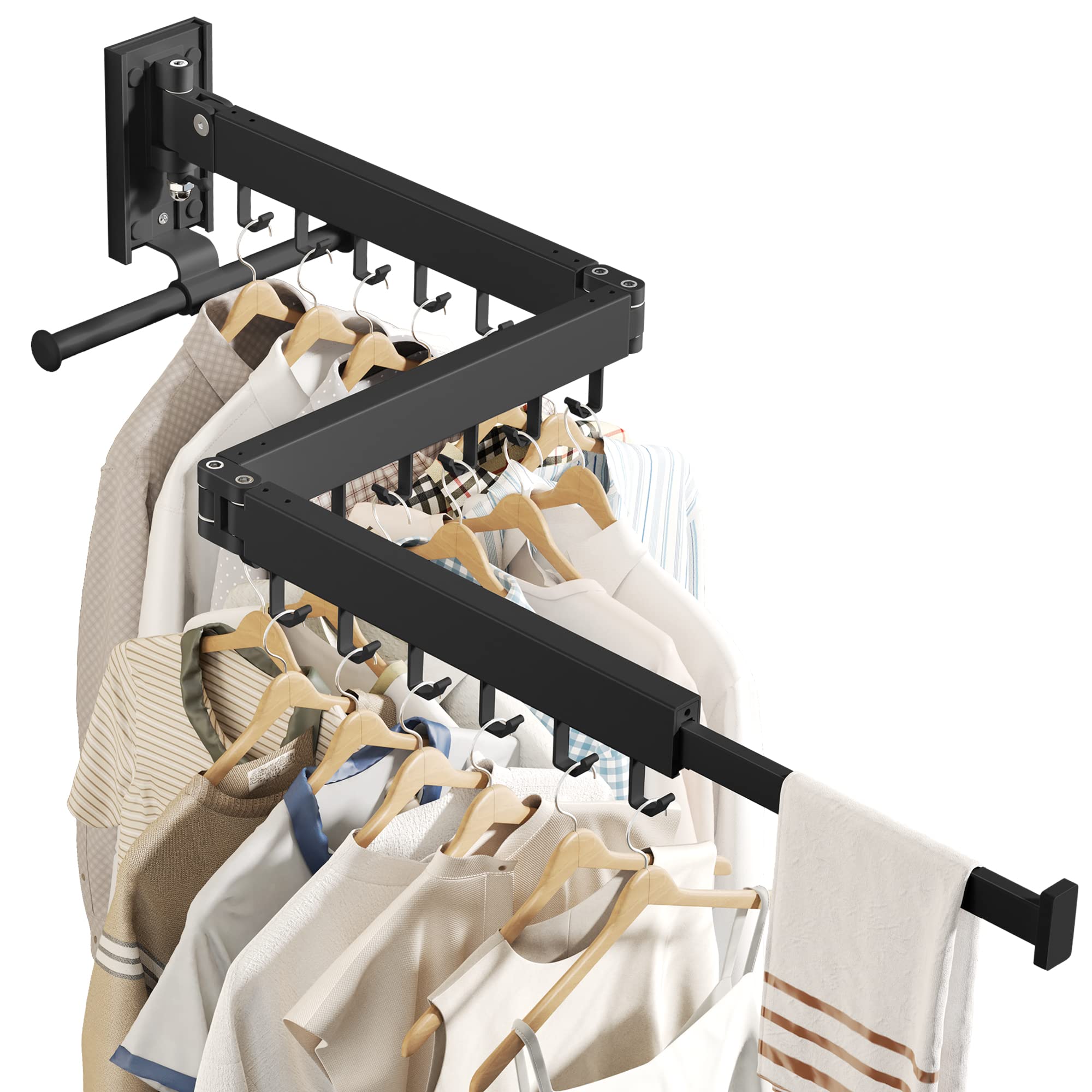 BOQORAD Clothes Drying Rack,Drying Rack Clothing,Luandry Drying Rack,Clothes Hanger Rack,Wall Mounted Luandry Rack,Folding Retractable,Frosted Stone Black Classic,ms-01