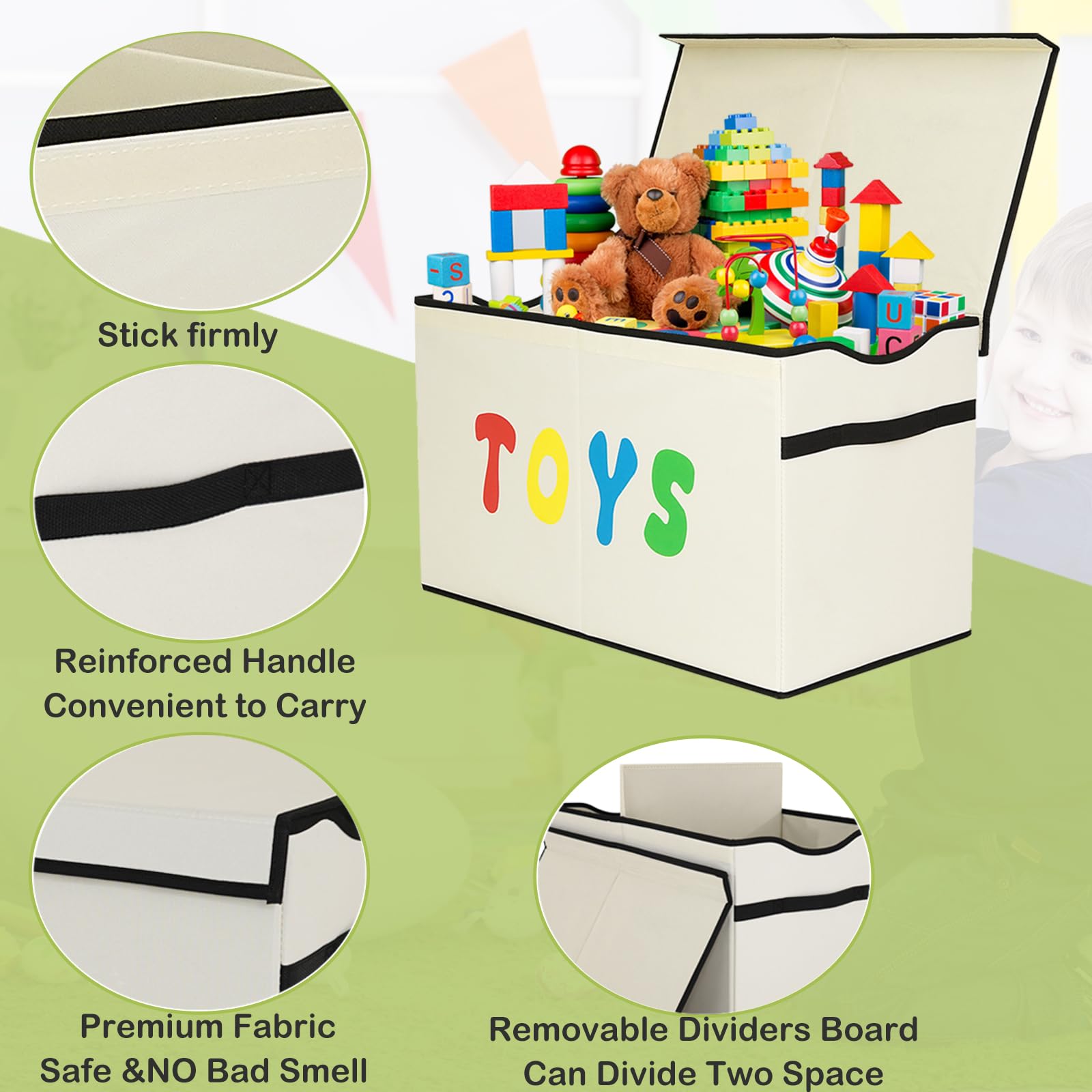 YOLOXO Toy Box Chest, Collapsible Sturdy Storage Bins with Lids, Extra Large Kids Toy Storage Organizer Boxes Bins Baskets for Kids, Boys, Girls, Nursery Room, Playroom, Closet (BLACK)