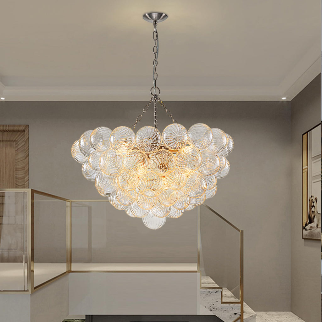 Longree Bubble Glass Ball Chandelier White 20" Dia Pendant Light | Swirled Glass Globe, for Dining Room Kitchen Bathroom Entry Bedroom