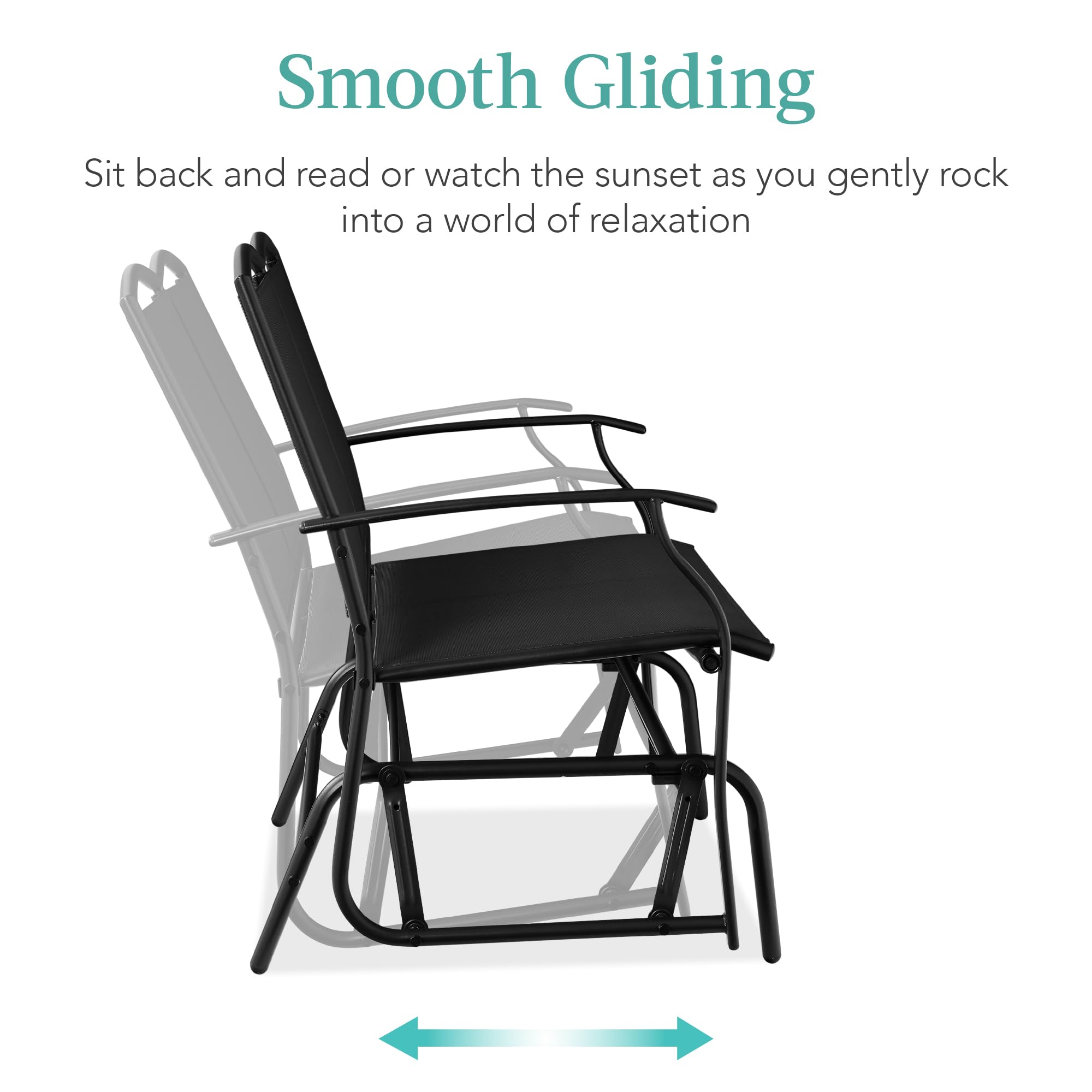 Best Choice Products 2-Person Outdoor Patio Swing Glider Steel Bench Loveseat Rocker for Deck, Porch w/Textilene Fabric, Steel Frame - Black