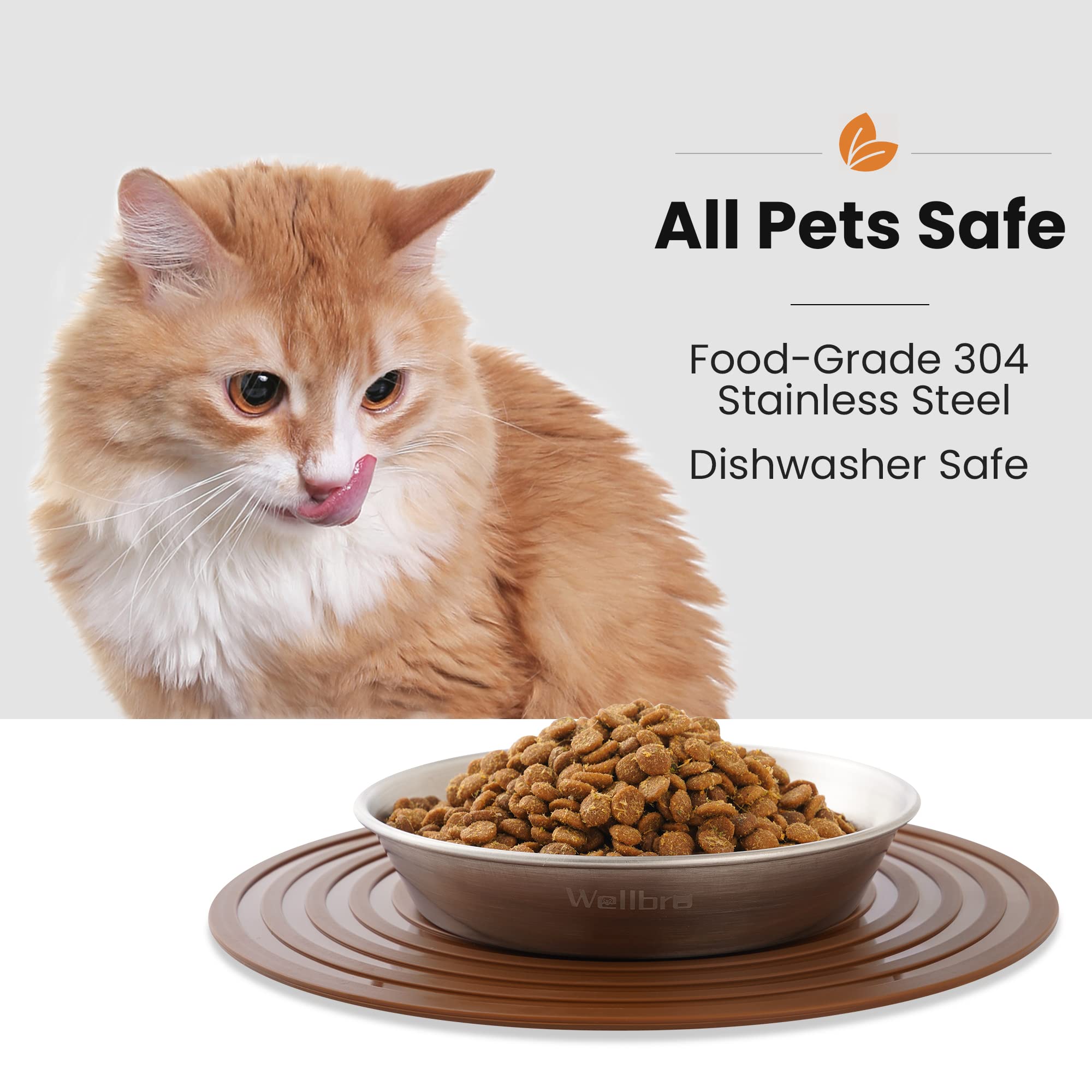Cat Bowls, Stainless Steel Cat Bowls for Food and Water, Whisker Fatigue Shallow Non-Slip Dishes Plates for Small Dog Puppies Cats