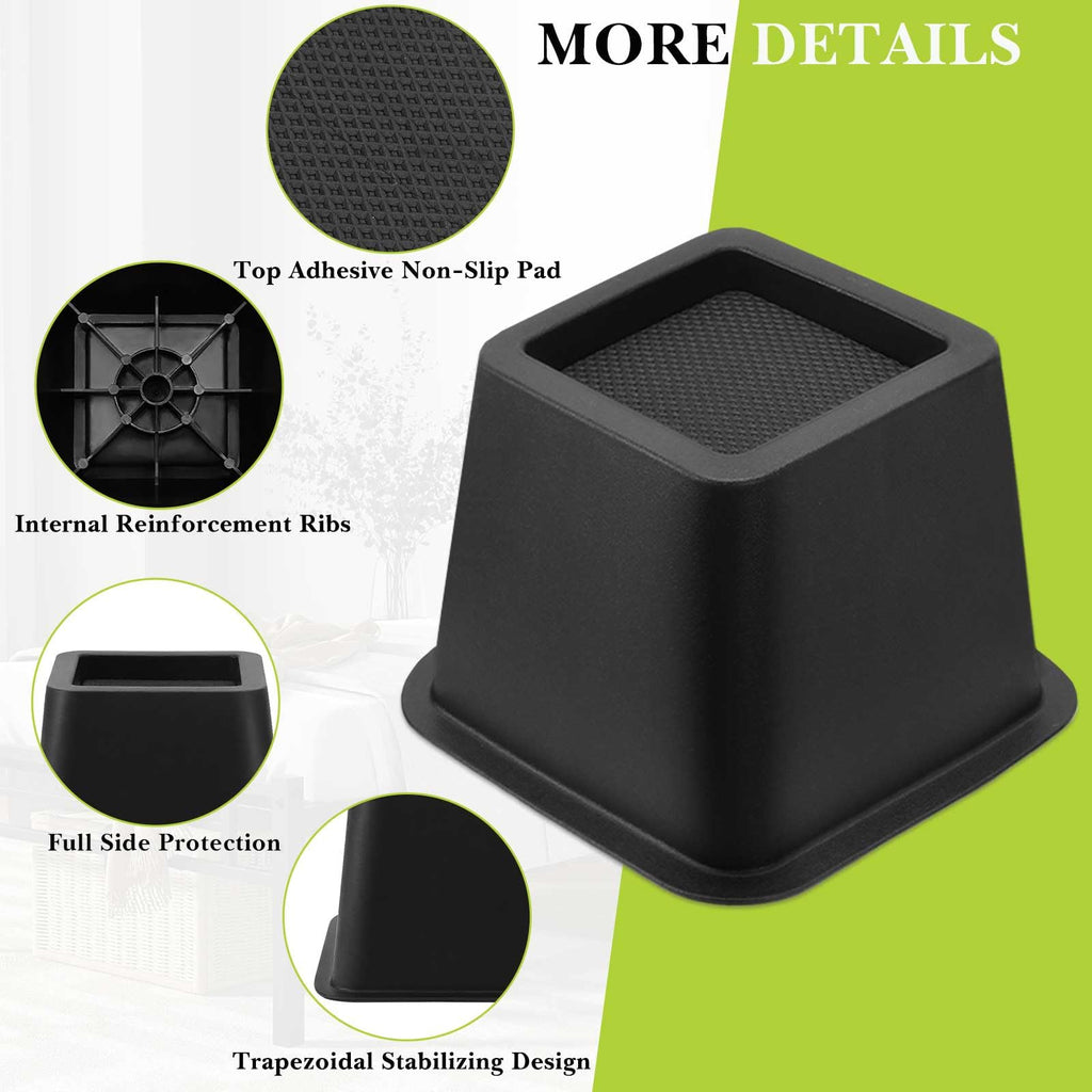 12 Pack Furniture Risers 1 Inch, Adjustable Bed Risers Heavy Duty for Table Desk Couch Chair Sofa Cabinet Bed Frame Dorm, Square Stackable Table Leg Risers Lift Height 1", 2" or 3", Black