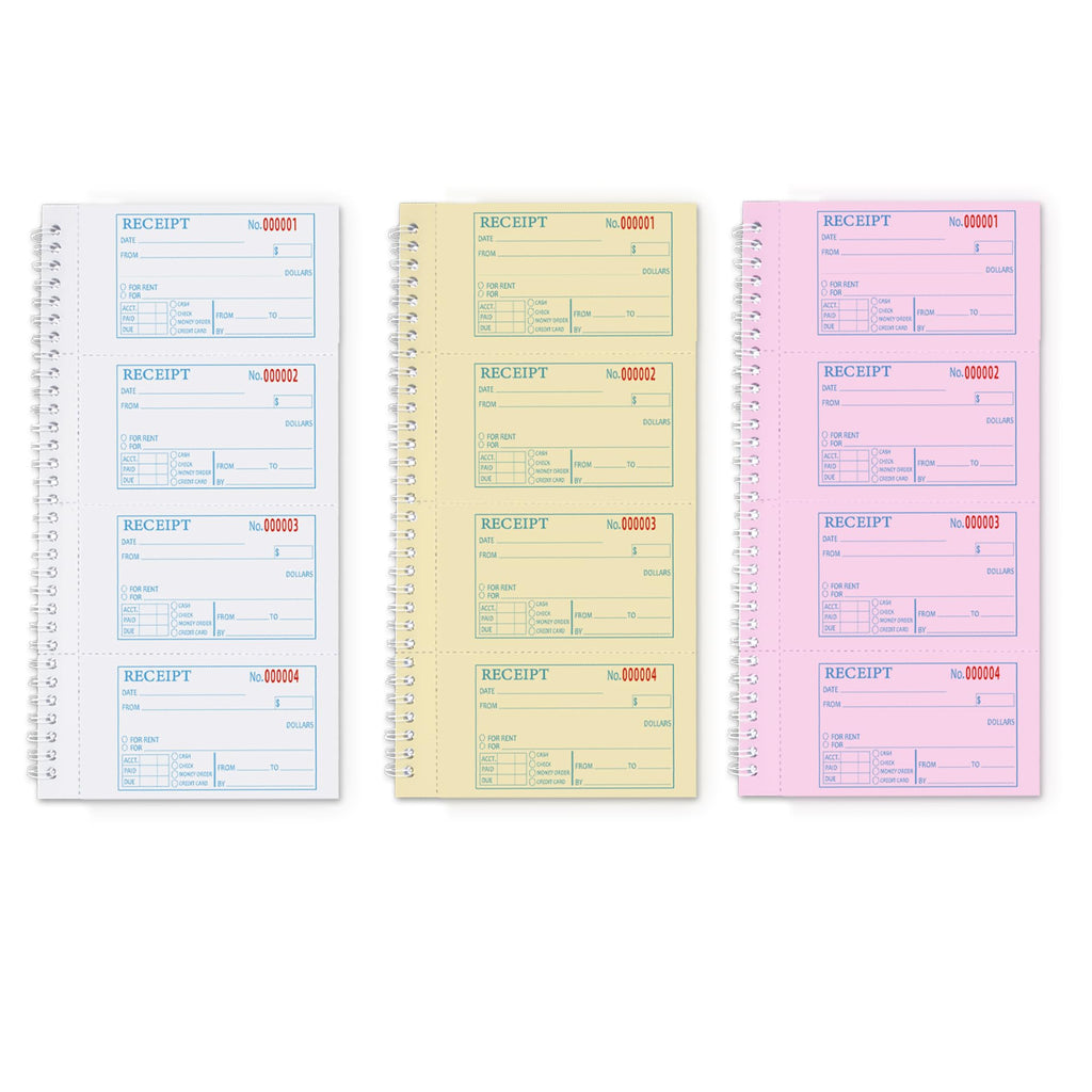 Large Money and Rent Receipt Book with Cardboard Insert,2-Part Carbonless,7.9”x11.2” Spiral Bound,200 Sets per Book,4 Receipts per Page for Office Supplier,Rent and Cash Transaction