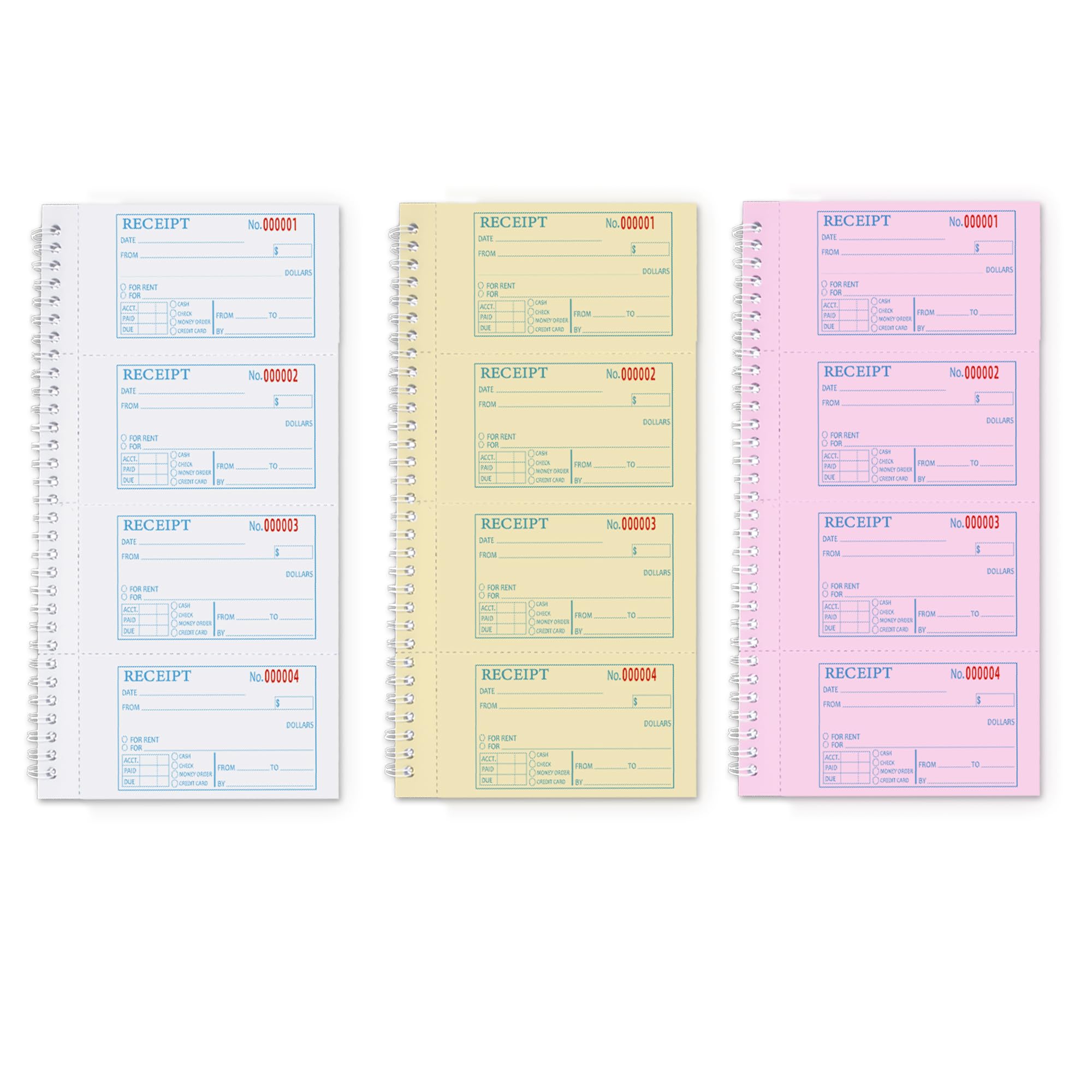 Large Money and Rent Receipt Book with Cardboard Insert,2-Part Carbonless,7.9”x11.2” Spiral Bound,200 Sets per Book,4 Receipts per Page for Office Supplier,Rent and Cash Transaction