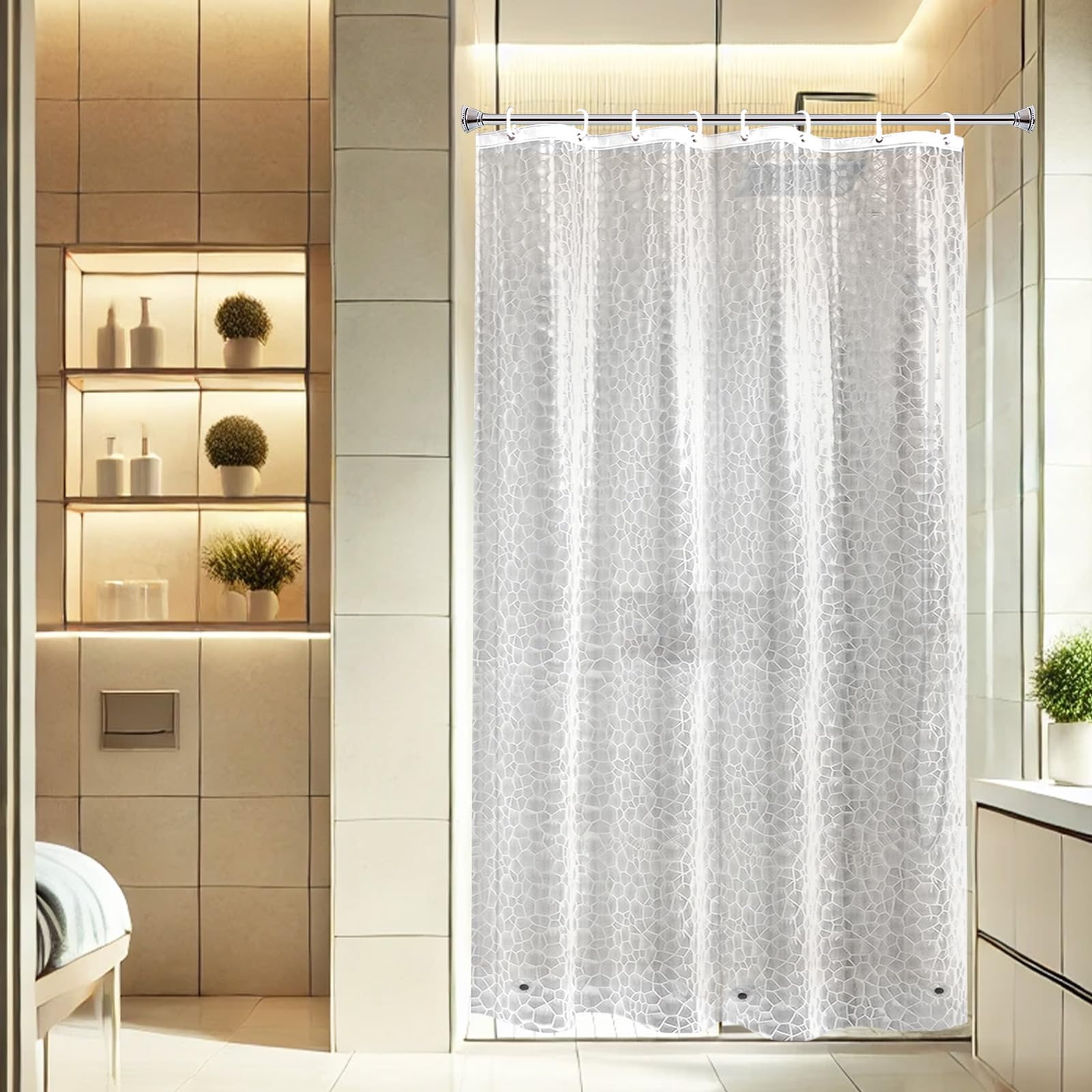 AooHome Eva Small 36x72 Inches Shower Liner, See Through Clear 8 Gauge Bathroom Curtain with Hooks, Bottom Magnets, Water Repellent, Heavy Duty, Rust Proof Grommets