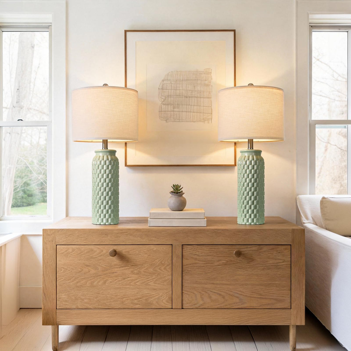 USumkky 20.5" Gold Modern Ceramic Bedside Lamp Set of 2 for Bedroom Decor Farmhouse Table Lamp for Living Room Office Dorm