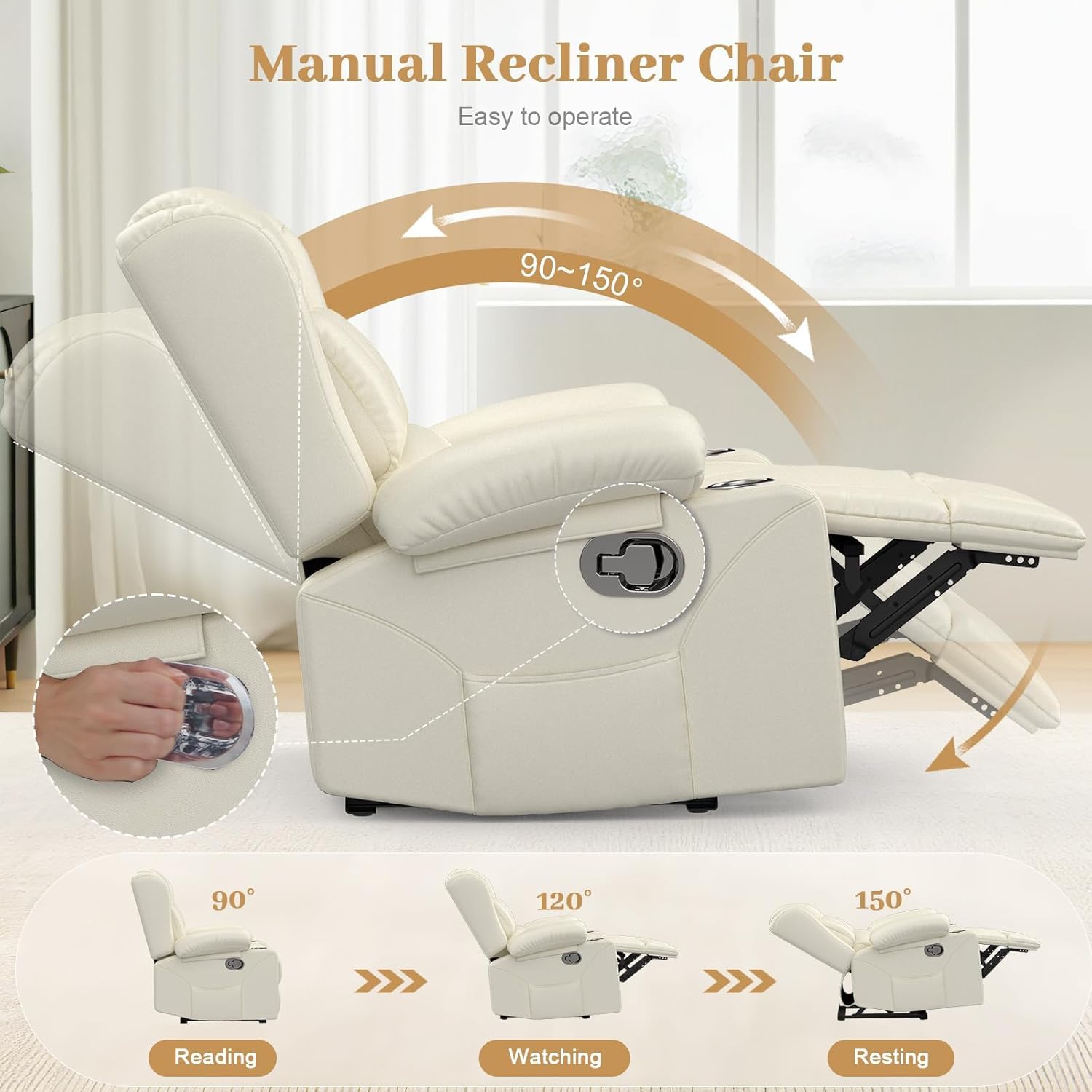 Recliner Chairs for Adults, FSC Certified Massage Reclining Chair with Heated Modern, Ergonomic Lounge Single Reclining Sofa Seat with Cup Holder & Pocket, Living Room Lounge Recliners Black