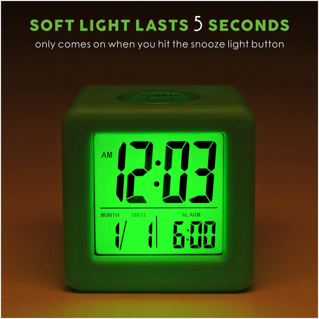 Plumeet Digital Alarm Clock Kids Clock with Snooze and White Nightlight - Easy Setting Travel Alarm Clocks Display Time, Date, Alarm - Ascending Sound - Battery Powered (Baby Blue)