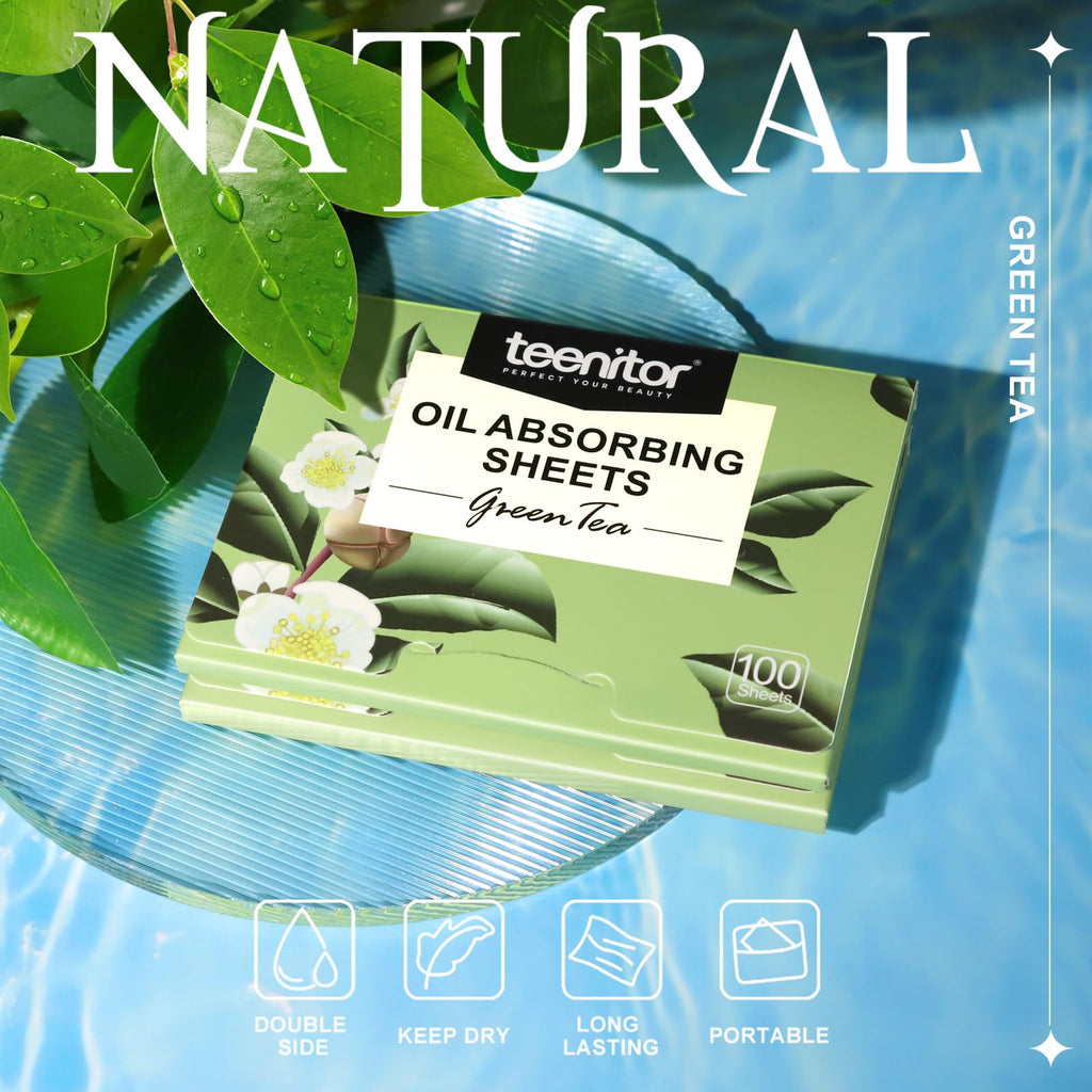 Teenitor Oil Blotting Sheets for Face, 100 Sheets Green Tea Oil Absorbing Tissues Paper, Large 10cmx7cm Oil Blotters