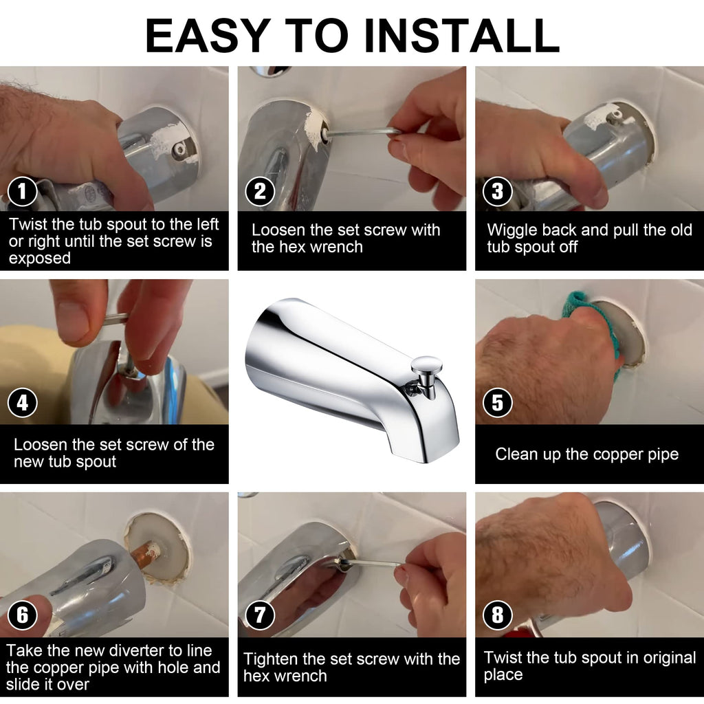 Enhon Slip on Tub Spout with Diverter, Compatible with American Standard 8888026.002 Tub Spout, Bathroom Bathtub Faucet, Fits 1/2 Copper Water Tube(5/8 Dia), 5/32 Hex Wrench(Brushed Nickel,1)