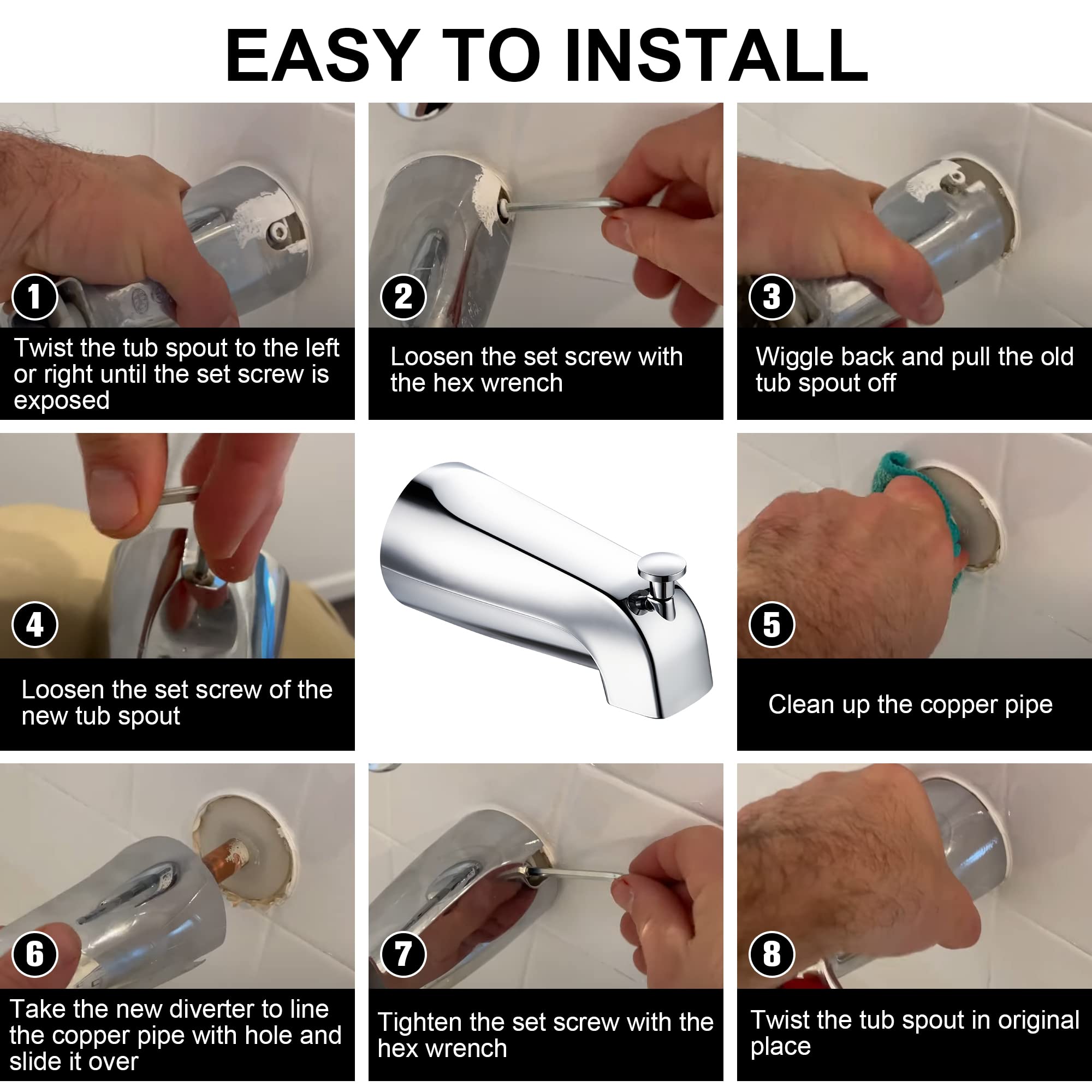 Enhon Slip on Tub Spout with Diverter, Compatible with American Standard 8888026.002 Tub Spout, Bathroom Bathtub Faucet, Fits 1/2 Copper Water Tube(5/8 Dia), 5/32 Hex Wrench(Brushed Nickel,1)