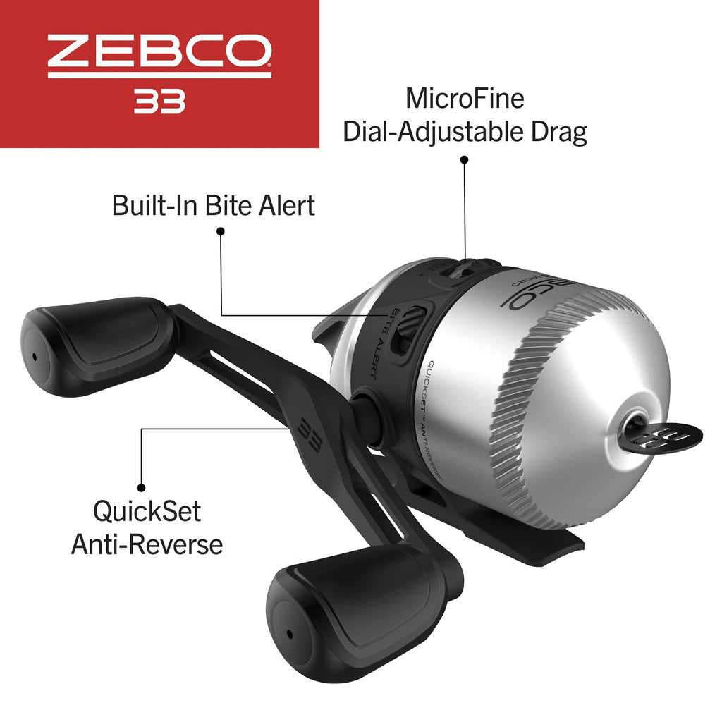 Zebco 33 Spincast Fishing Reel, Changeable Right or Left-Hand Retrieve, Built-in Bite Alert, All-Metal Gears, Pre-Spooled with Zebco Cajun Line