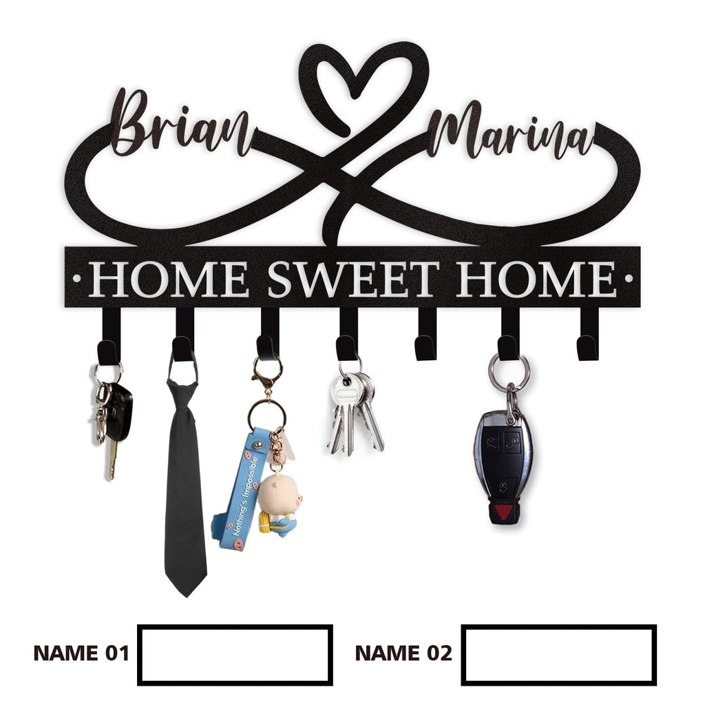 Dyoart Personalized Couple's Name Key Rack, Wall Mounted Metal Key Holder for Housewarming Gifts,ignent Bedding