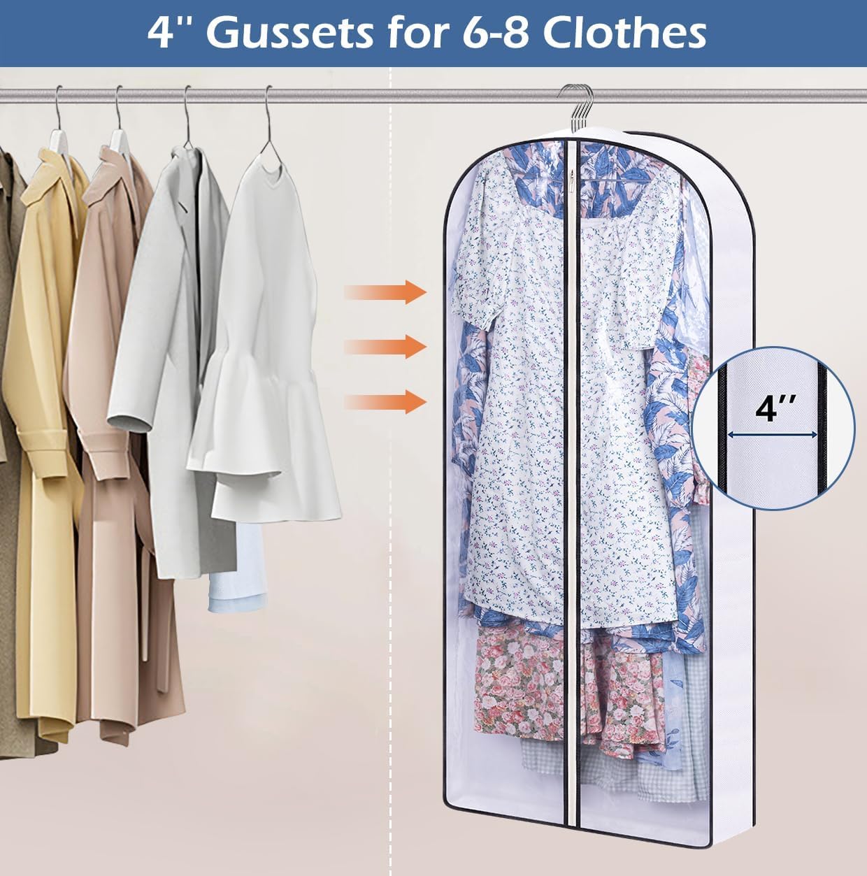 SLEEPING LAMB 60" Gusseted Garment Bags for Closet Storage Clear Dress Bag Hanging Clothes Storage for Long Gowns, Coats, Sweaters, 2 Packs