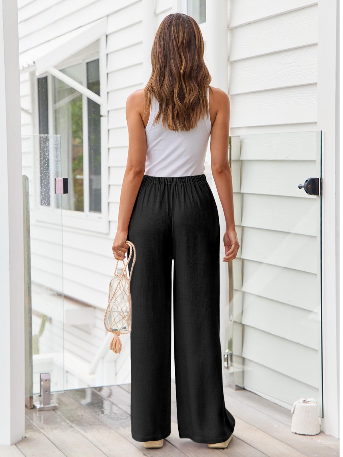 LILLUSORY Women's Linen Summer Palazzo Pants Flowy Wide Leg Beach Pants with Pockets