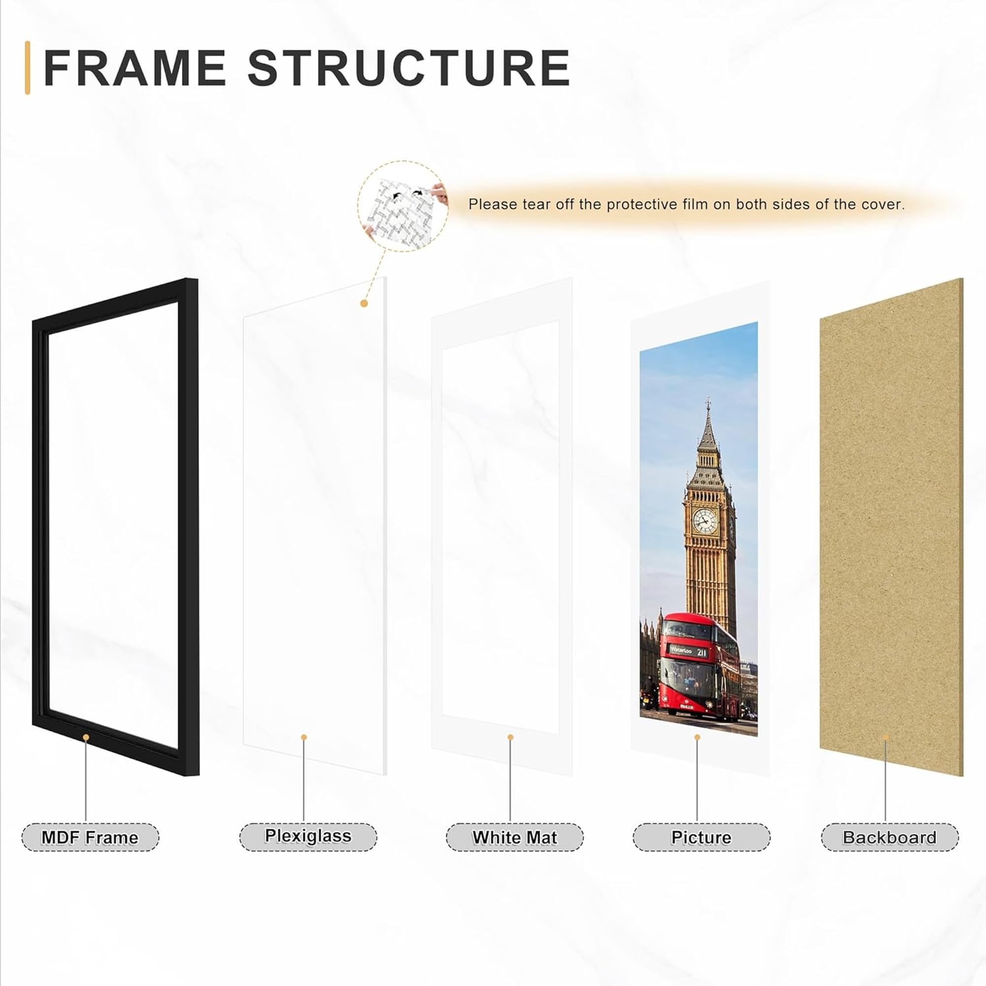 Picrit 24x34 Black Poster Frame 7 Pack, Display Pictures 20x30 Picture with Mat or 24 x 34 without Mat for Horizontal or Vertical Wall Mounting, Wall Gallery Photo Frames