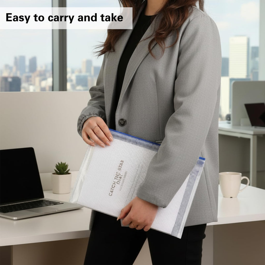 EOOUT 24pcs Mesh Zipper Pouch Bags A3 Extra Large Document Bag with Label Pocket, 16.9x12 Inches, Plastic Zip File Folders, Puzzles, Board Game Storage for Organizing Office Home