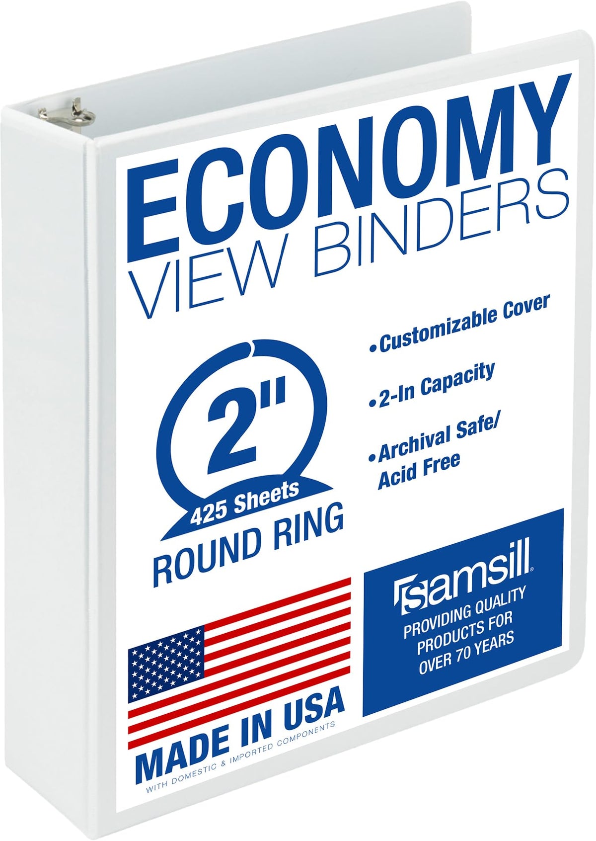 Samsill 1 Inch 3 Ring Binders, Economy Round Ring, Clear View Cover, 200 Sheet Capacity - for School, Home, Office - Blue, 4 Pack