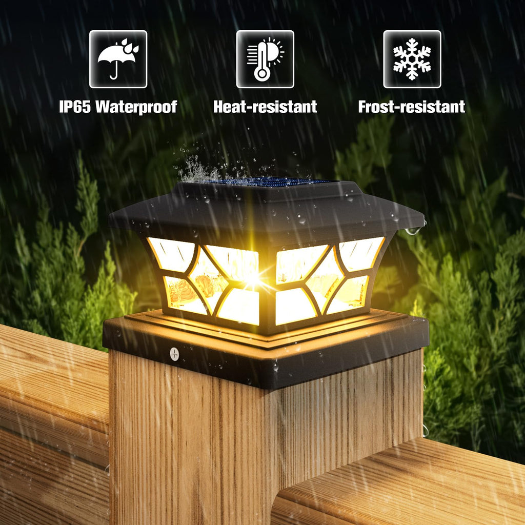 VOLISUN Solar Post Cap Lights Outdoor, Solar Powered Fence Cap Lights for 4x4 Vinyl/Wood, Black Waterproof Solar Deck Post Light 4Pack Cool/Warm for Garden Patio Porch