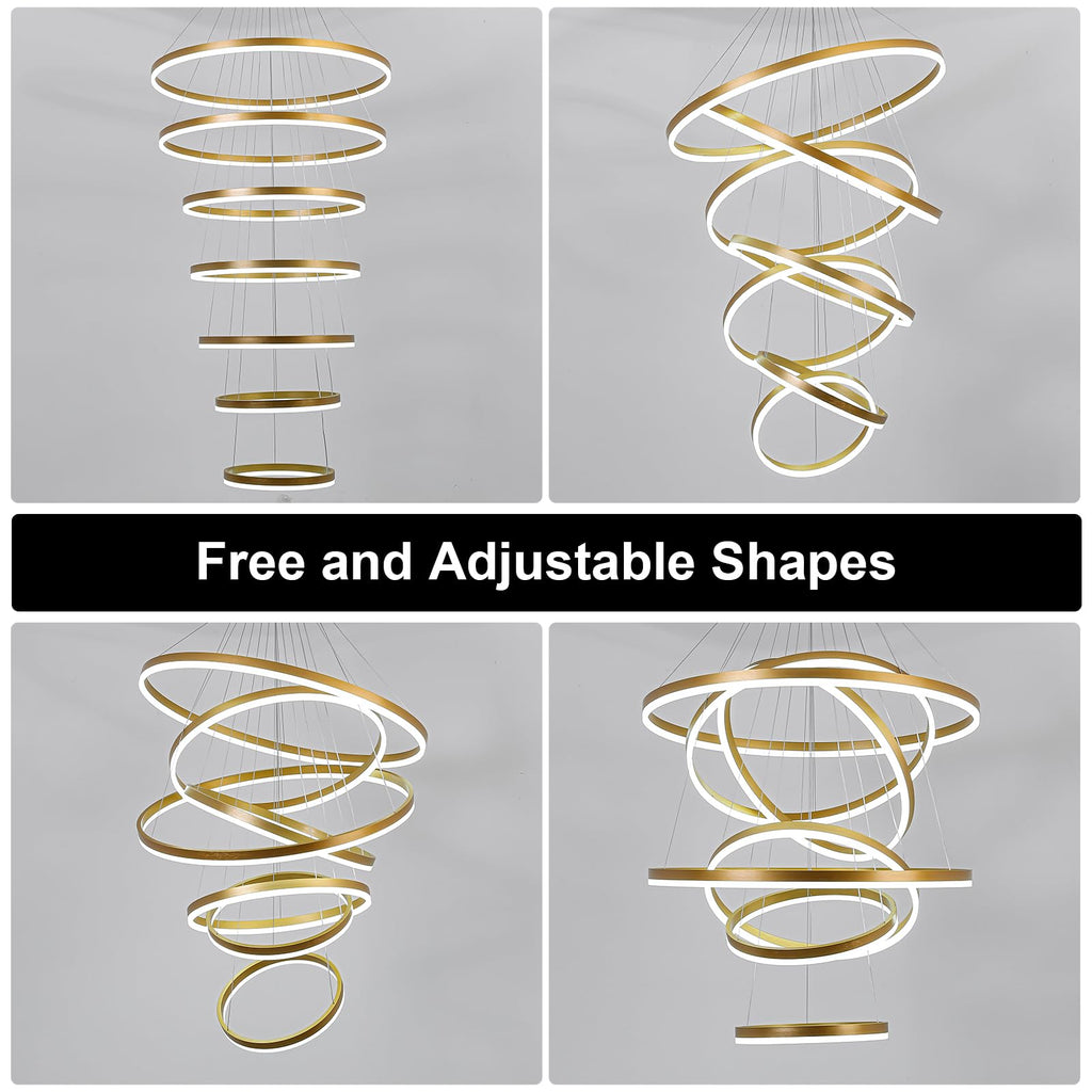5-Rings Modern LED Chandelier Black Dimmable High Ceiling Chandelier for Dining Room with Remote Control for Foyer Living Room Entryway Staircase(D23.6’’, 3000K-6500K)