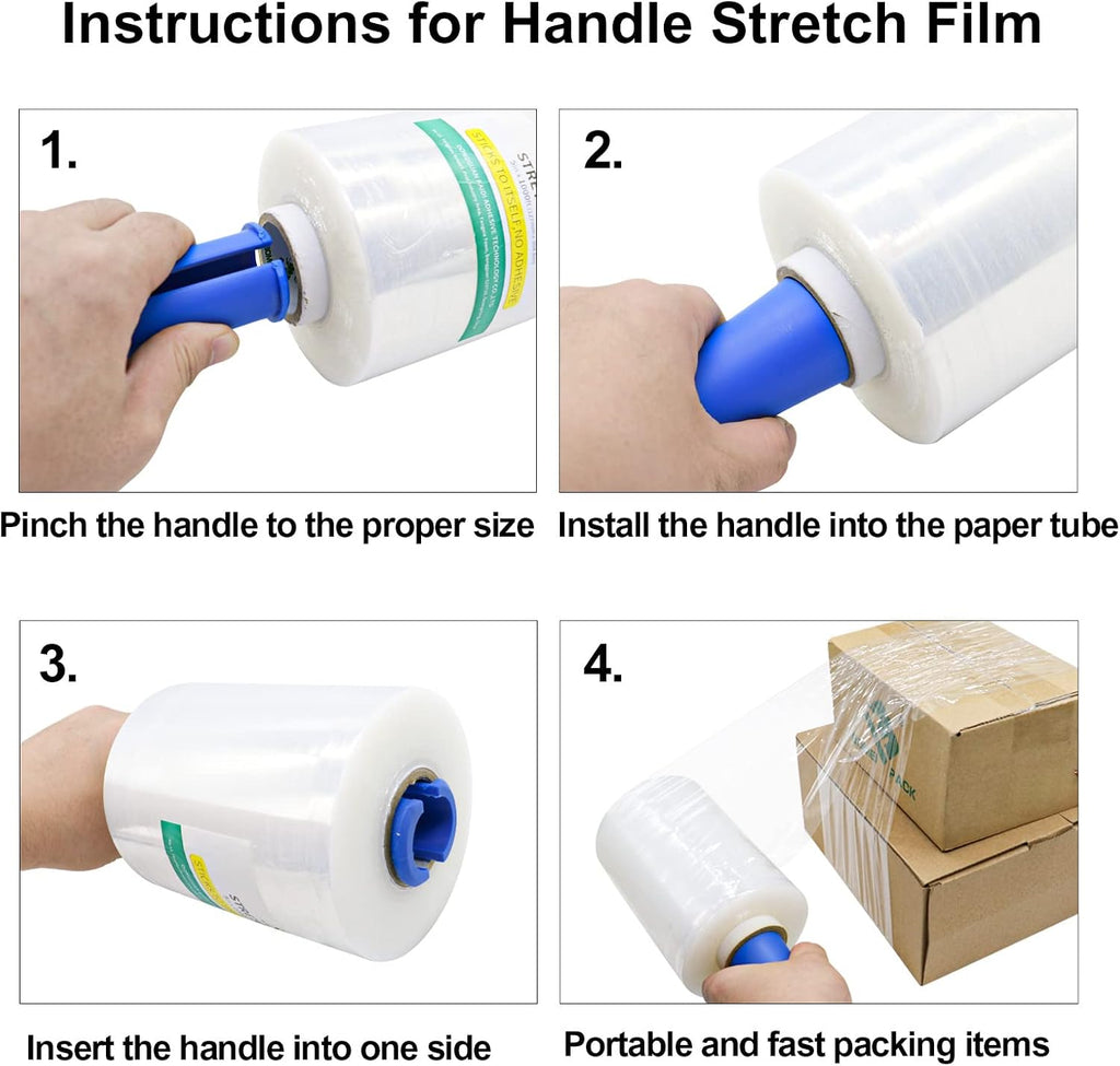 BOMEI PACK Mini Clear Industrial Stretch Wrap Film 5" x 1000ft 4 Pack with Handle, 80 Gauge Thick Cling Plastic Wrap for Moving, Pallet Wrap - Self Adhering Packaging Heavy Duty Shrink Film