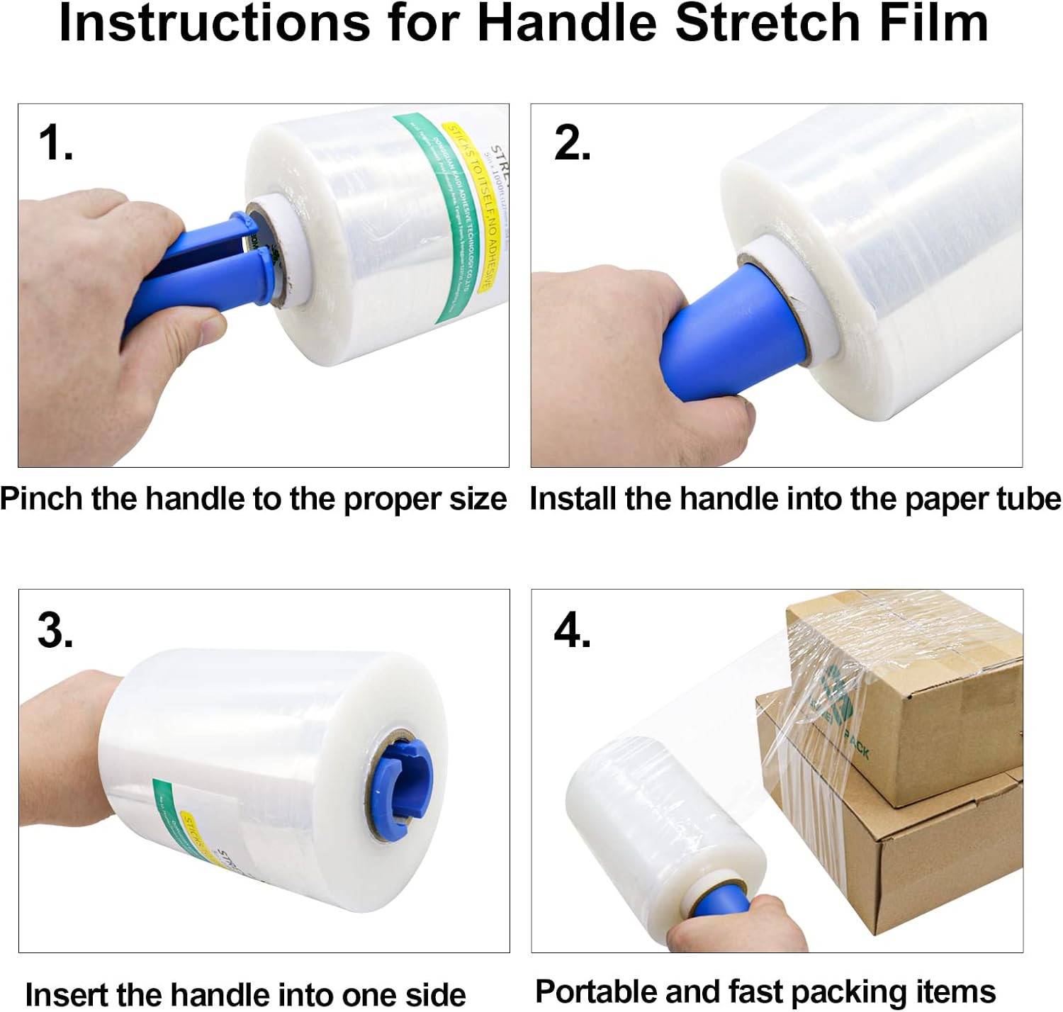 BOMEI PACK Mini Clear Industrial Stretch Wrap Film 5" x 1000ft 4 Pack with Handle, 80 Gauge Thick Cling Plastic Wrap for Moving, Pallet Wrap - Self Adhering Packaging Heavy Duty Shrink Film