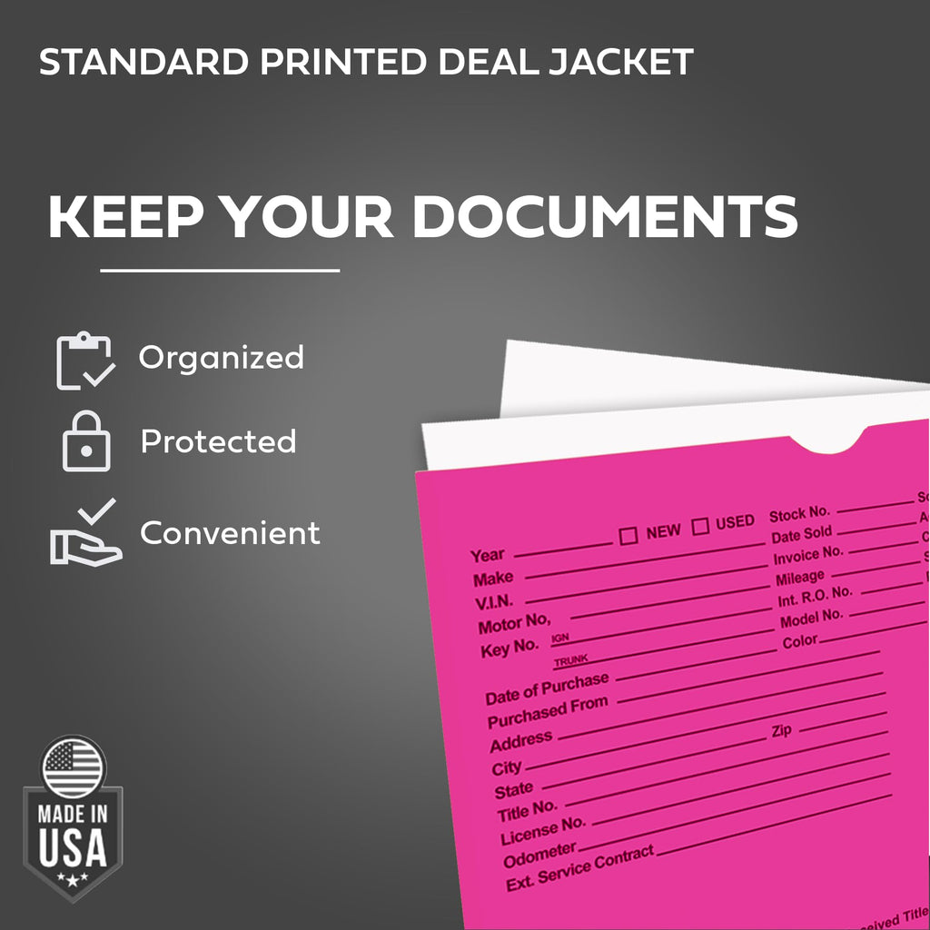 Printed Vehicle Deal Envelopes 9x12 Deal Jackets (100 shrink wrapped) (Blue)