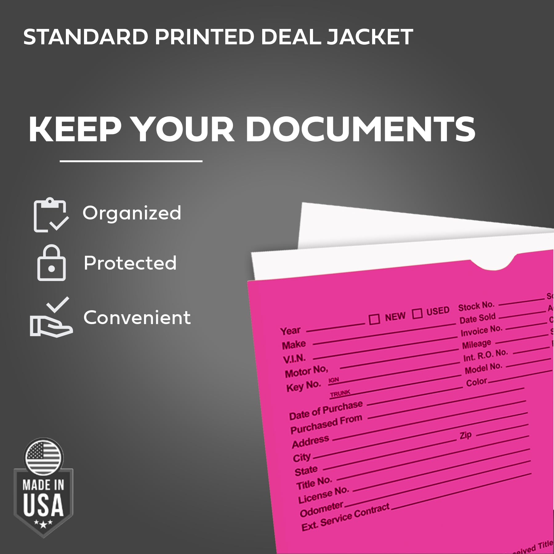 Printed Vehicle Deal Envelopes 9x12 Deal Jackets (100 shrink wrapped) (Blue)