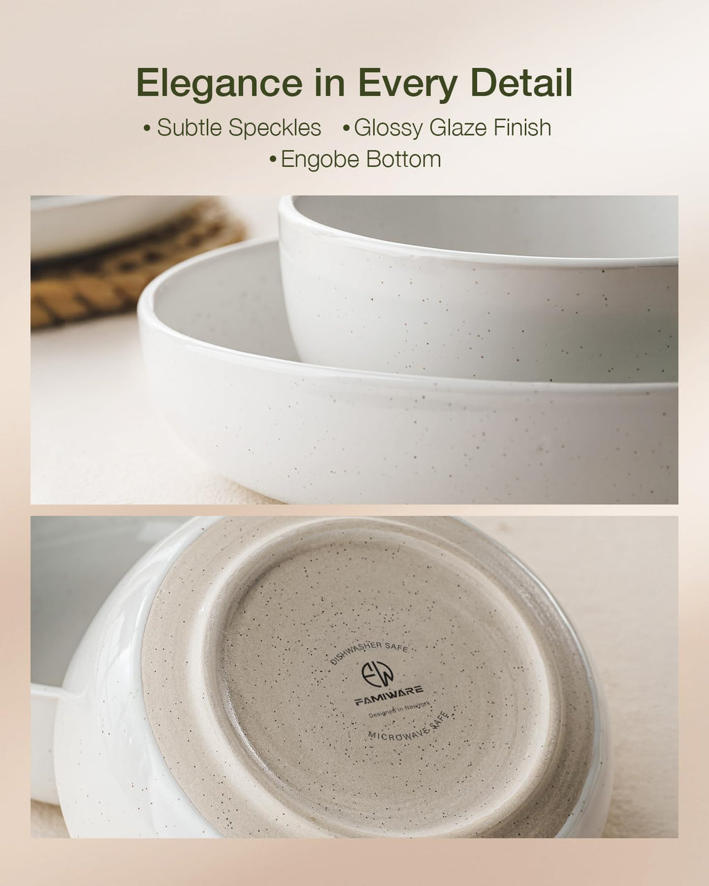 Famiware Pluto Stoneware Dinnerware Sets, 12-Piece Double Reactive Glaze Plates and Bowls Sets, Dishware Sets for Everyday & Formal Dining, Irregular Edge Dishes, Service for 4, Matte Beige White