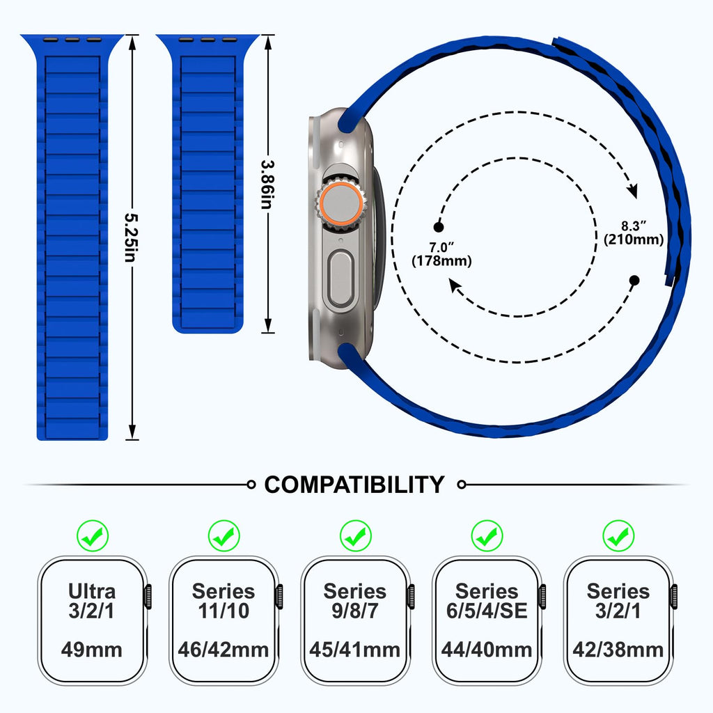 THWALK Magnetic Link Solo Loop Sport Silicone Bands Compatible with Apple Watch Ultra 3/2/1 49mm, Series 11/10 46/42mm, 9/8/7 45/41mm, SE 6/5/4 44/40mm, 3/2/1 42/38mm for Women Men
