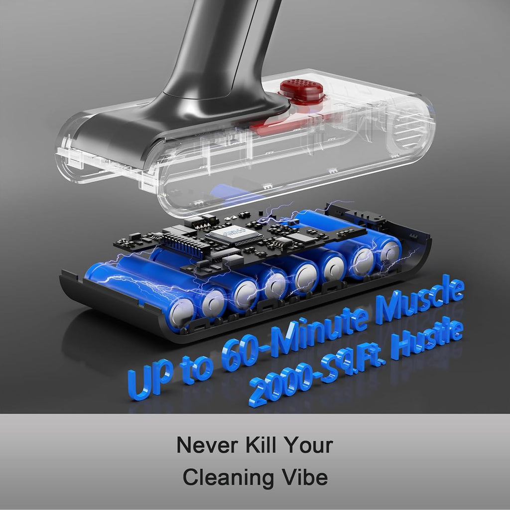 Cordless Vacuum Cleaner, 25kPA Vacuum Cleaners for Home, Stick Vac with Anti-Tangle Brush, 40 Mins Runtime, Lightweight, Versatile for Carpet, Hard Floor, Pet Hair