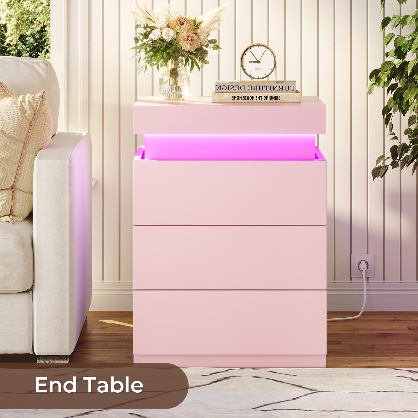 BTHFST LED Nightstands Set of 2,Night Stands for Bedroom Set of 2,Nightstand with Charging Station and Sliding Top,Bedside Table with Power Outlets & Drawers,Modern End Side Table (Black)