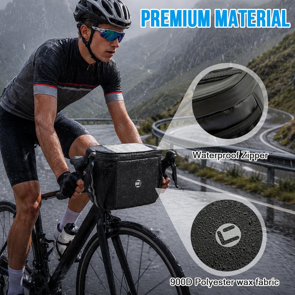 WOTOW Bike Handlebar Insulated Bag, Bike Front Phone Bag Cooler Storage Pouch With TPU Touch Screen Insulation Bicycle Frame Bag Strap On Cycling Accessories for Outdoor Hiking Travel Assistants