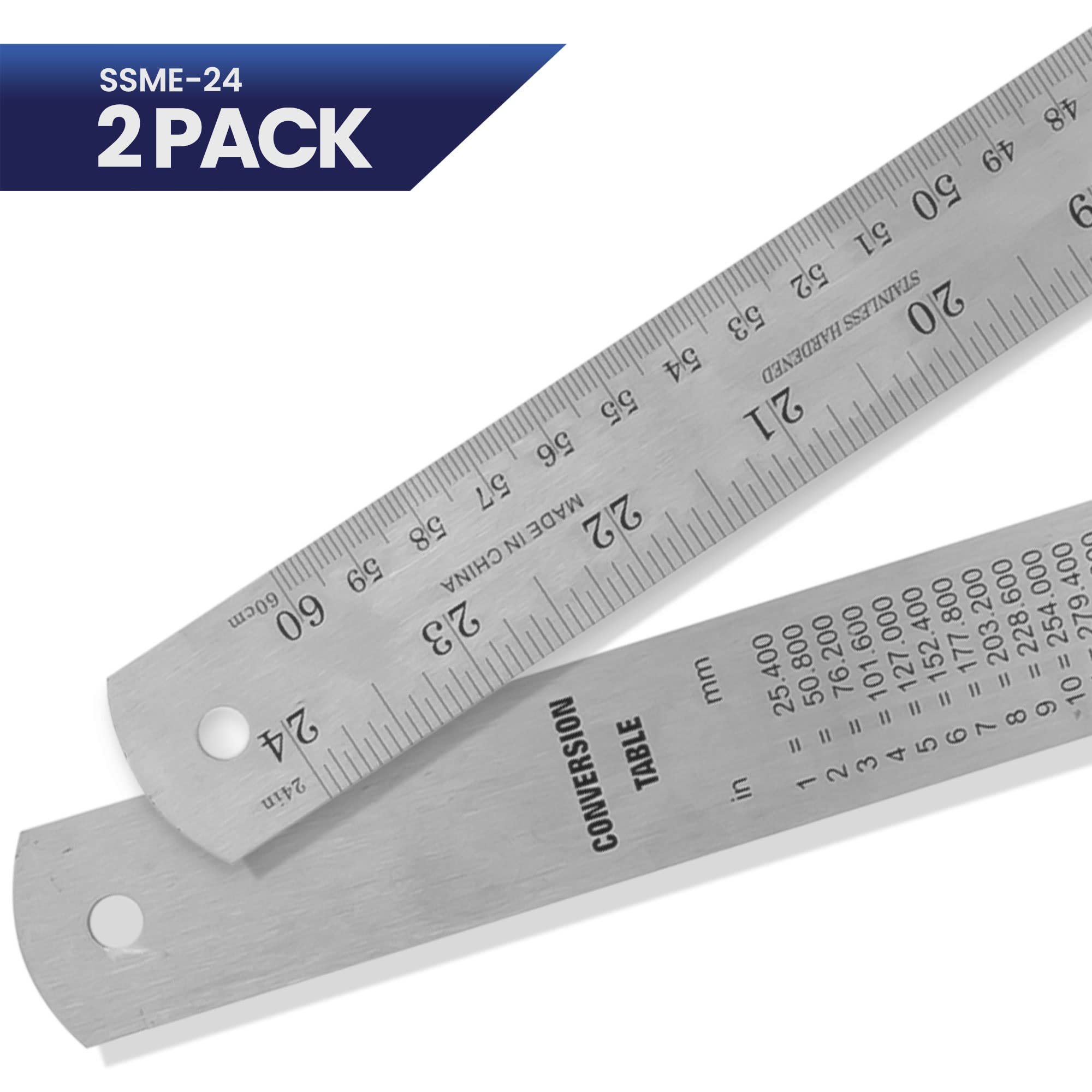 2 Pack Pacific Arc 12 Inch Stainless Steel Ruler with Inch/Metric Conversion Table