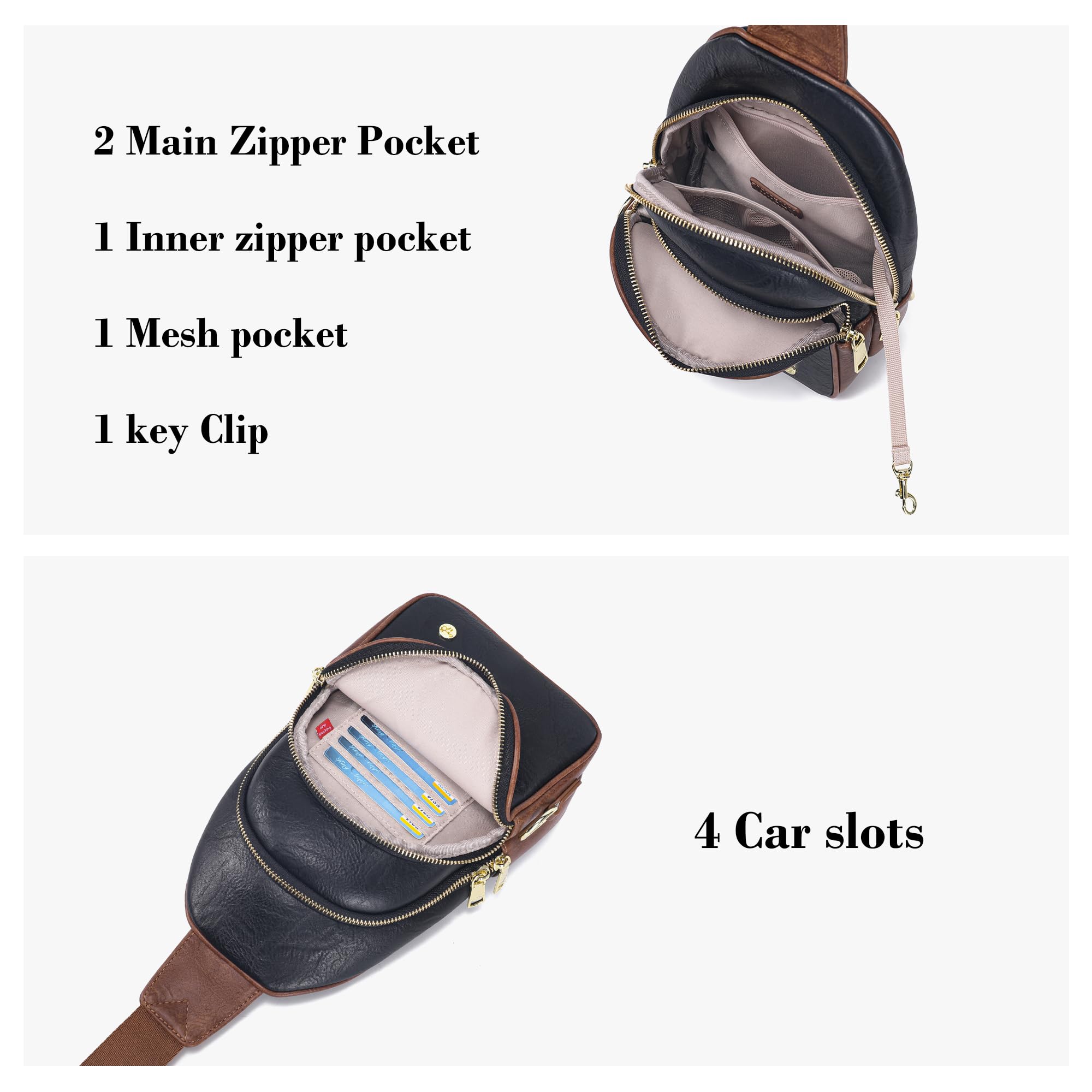 INICAT Small Crossbody Sling Bags Faux Leather Fanny Packs Purses for Women Everyday & Travel