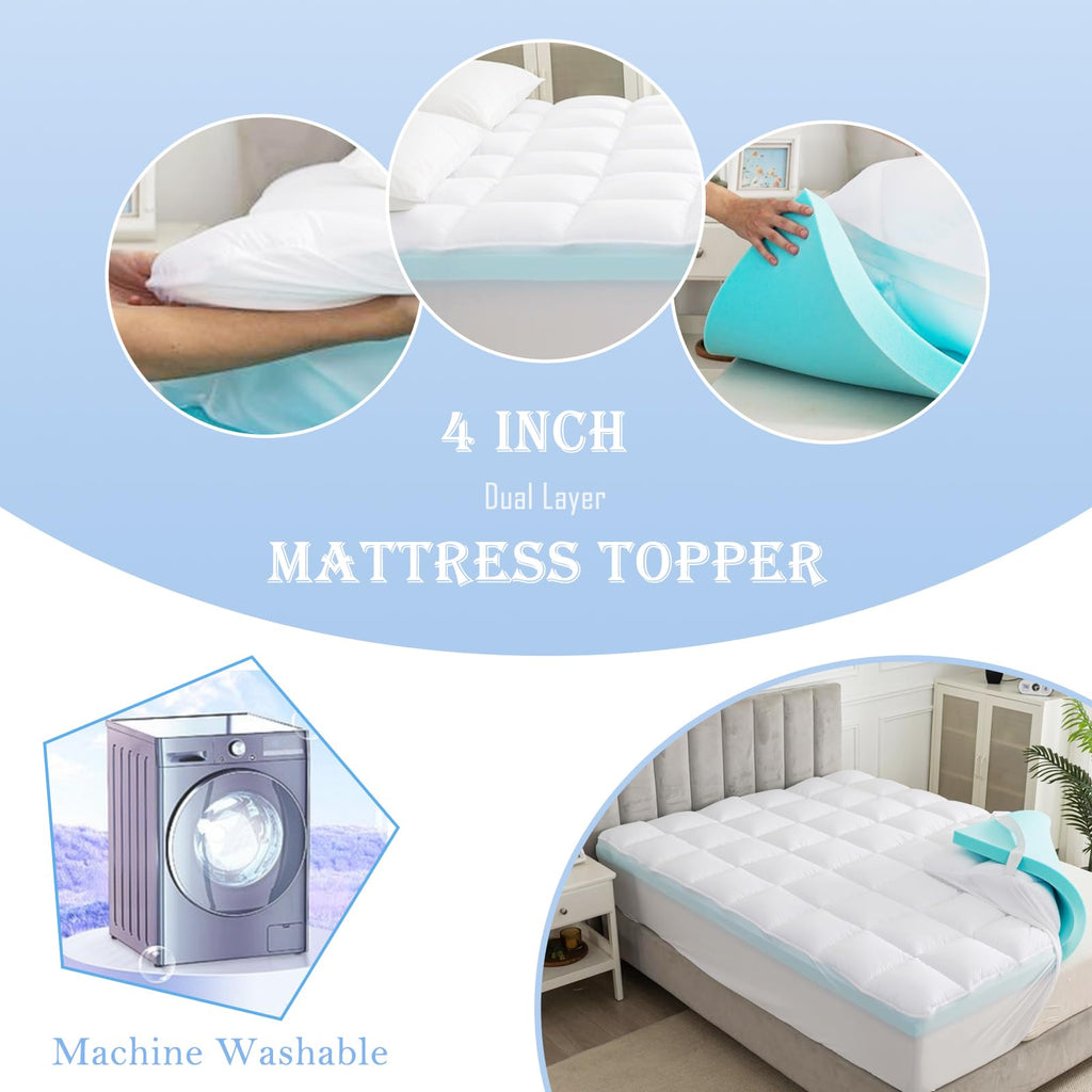 WhatsBedding 5 Inch Twin Mattress Topper for Back Pain Relief, Filled with Breathable & Soft Memory Foam Pillow Top,4 Elastic Straps