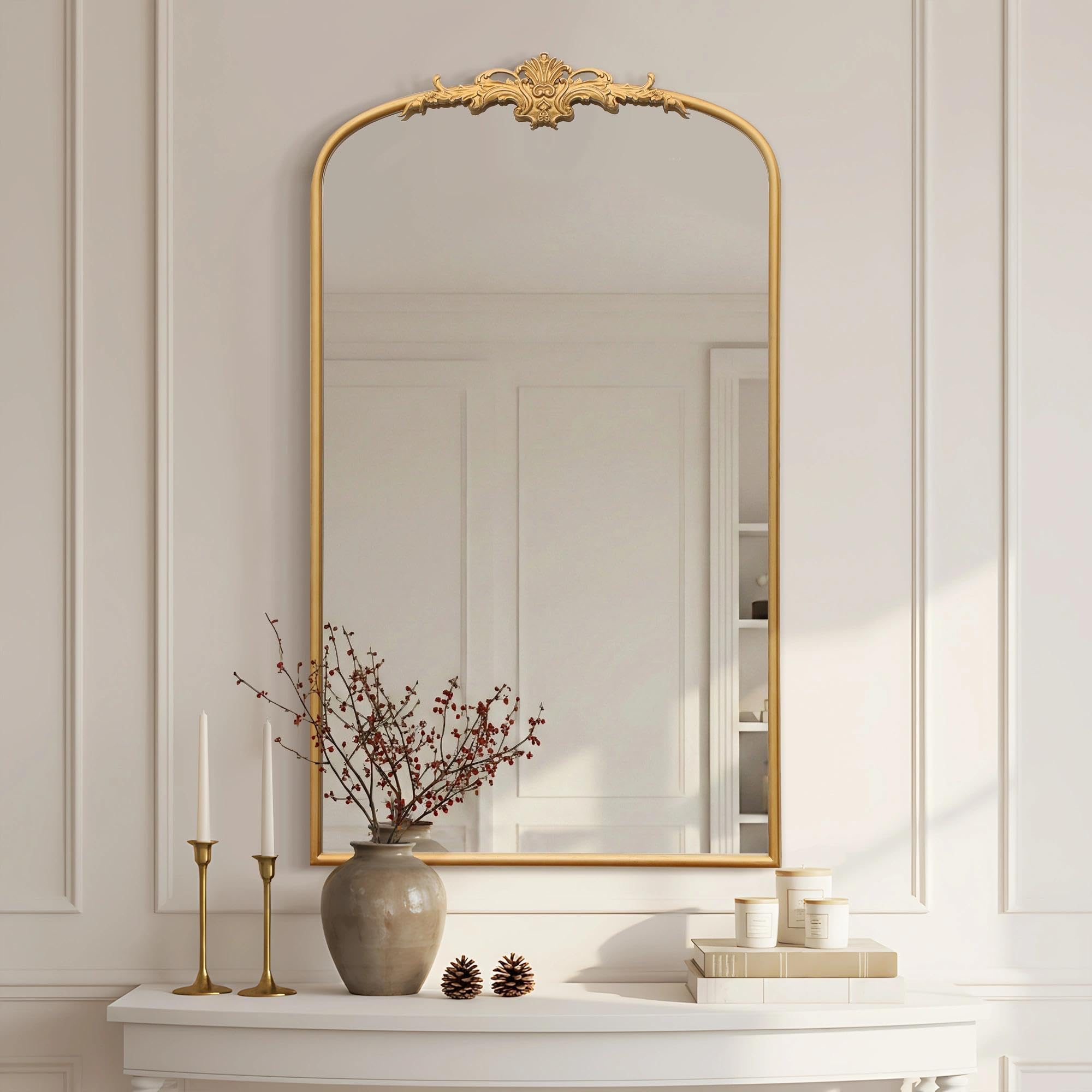 Besdomus Vintage Arched Black Mirror: 32"x24" French Large Black Vintage Wall Mirror - Baroque Traditional Ornate for Living Room/Fireplace/Bathroom- Ideal Gifts for Housewarming/Birthday