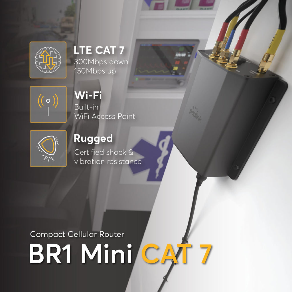 Peplink Cellular Router MAX BR1 Mini - LTE (CAT 7) WiFi Router | LTE Cellular Modem | 3 Ethernet LAN, Built-in WiFi | Redundant SIM Slots, Built-in eSIM | Upgradeable to Dual WAN | VPN capable
