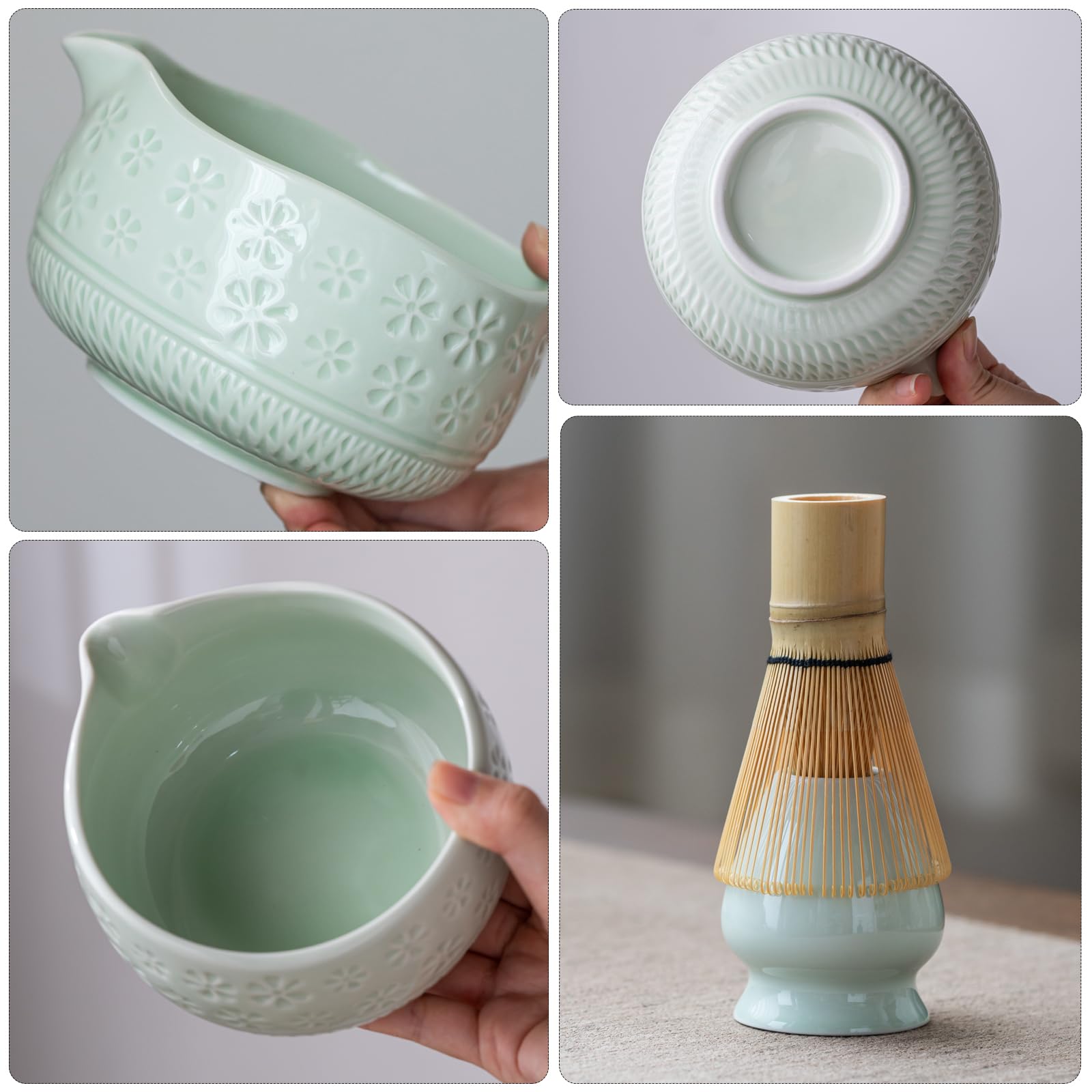 Buucup Matcha Whisk Set, Ceramic Matcha Kit Includes Matcha Bowl, Matcha Whisk and Holder, Bamboo Scoop, Scoop Rest, Sifter and Tea Towel - 7 Pcs Matcha Kit for Matcha Lovers (Blue)