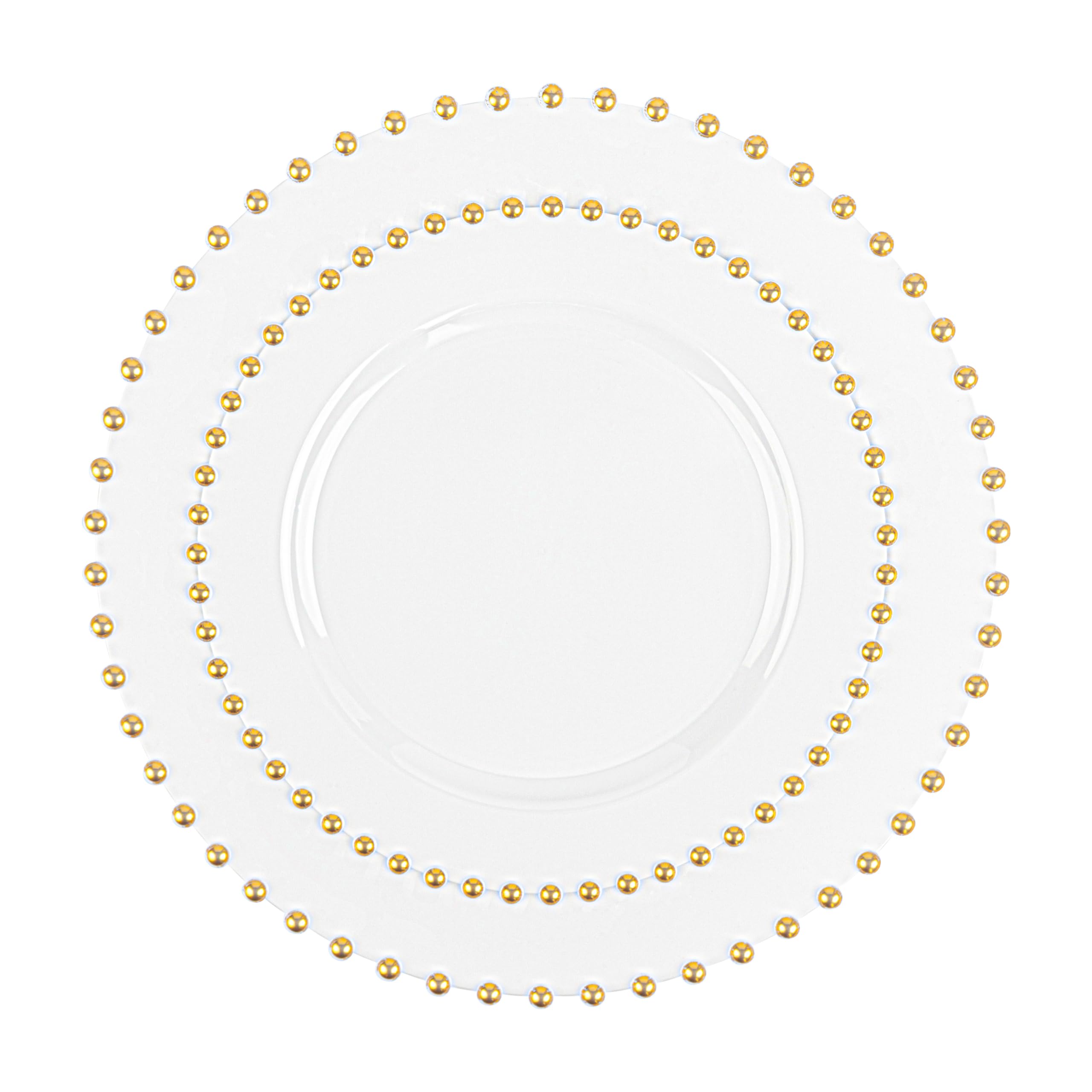 PLASTICPRO 32 Piece Combo Plastic Dinner Plates Disposable Plastic Fancy Heavy Duty Party Dishes 7 inch and 10 inch, Black and Gold Beaded