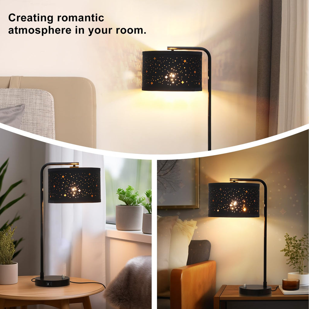 Table Lamps Set of 2, Fully Dimmable Bedside Lamp with USB C+A Charging Ports, Modern Nightstand Lamps with Linen Fabric Shades, Tall Desk Lamp for Bedroom, Living Room, Office, LED Bulb Included