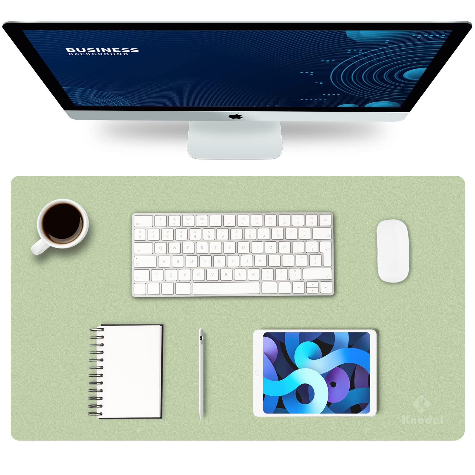 K KNODEL Small Office Leather Desk Mat, Mouse and Keyboard Pad, Computer and Laptop Mat, Desktop Protector and Cover, Writing Pad and Blotter (23.6"x13.8", Black)