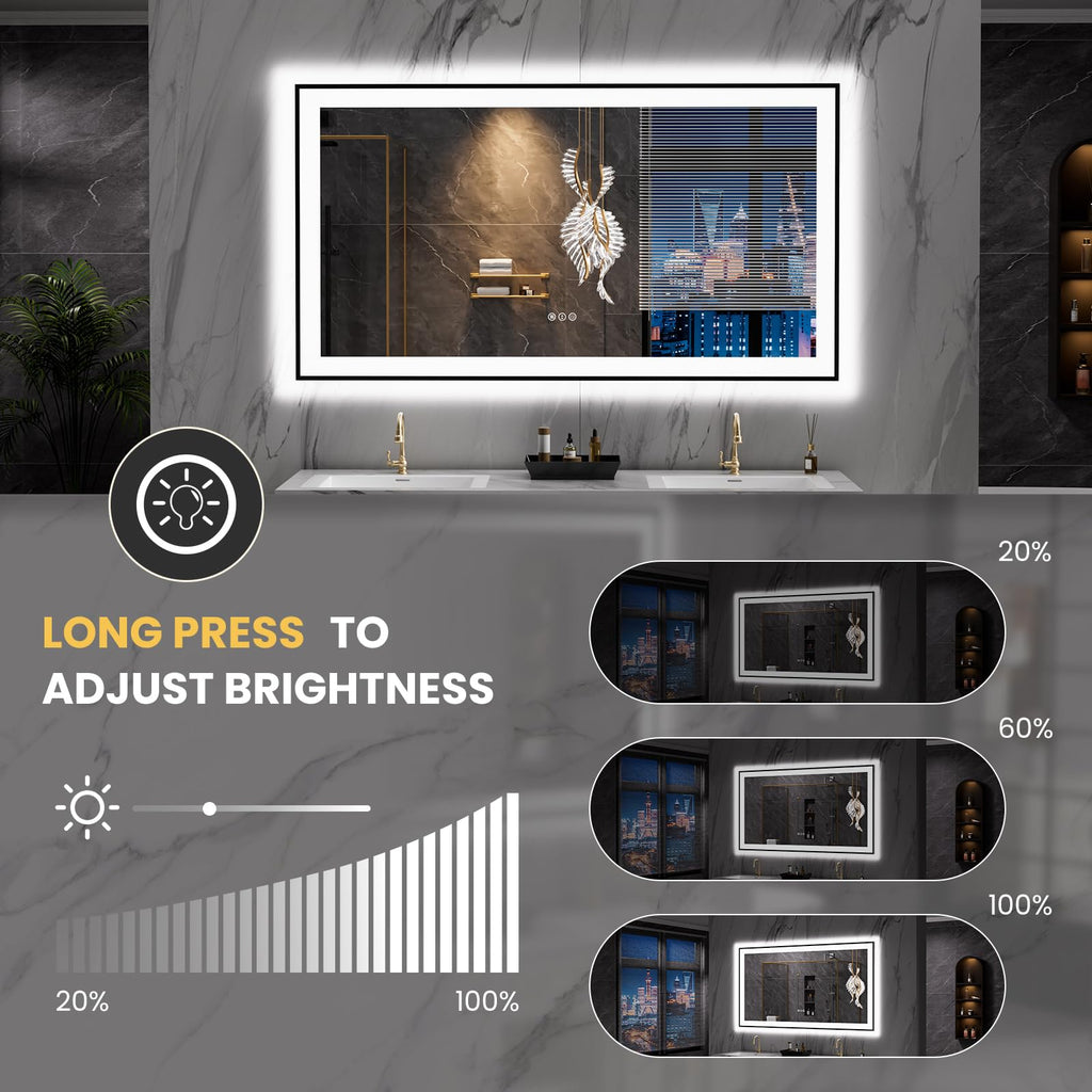 LOAAO 20"X28" LED Bathroom Mirror Black Framed | Anti-Fog, Dimmable, Memory Function, Tempered Glass, Lighted Vanity Mirror for Wall