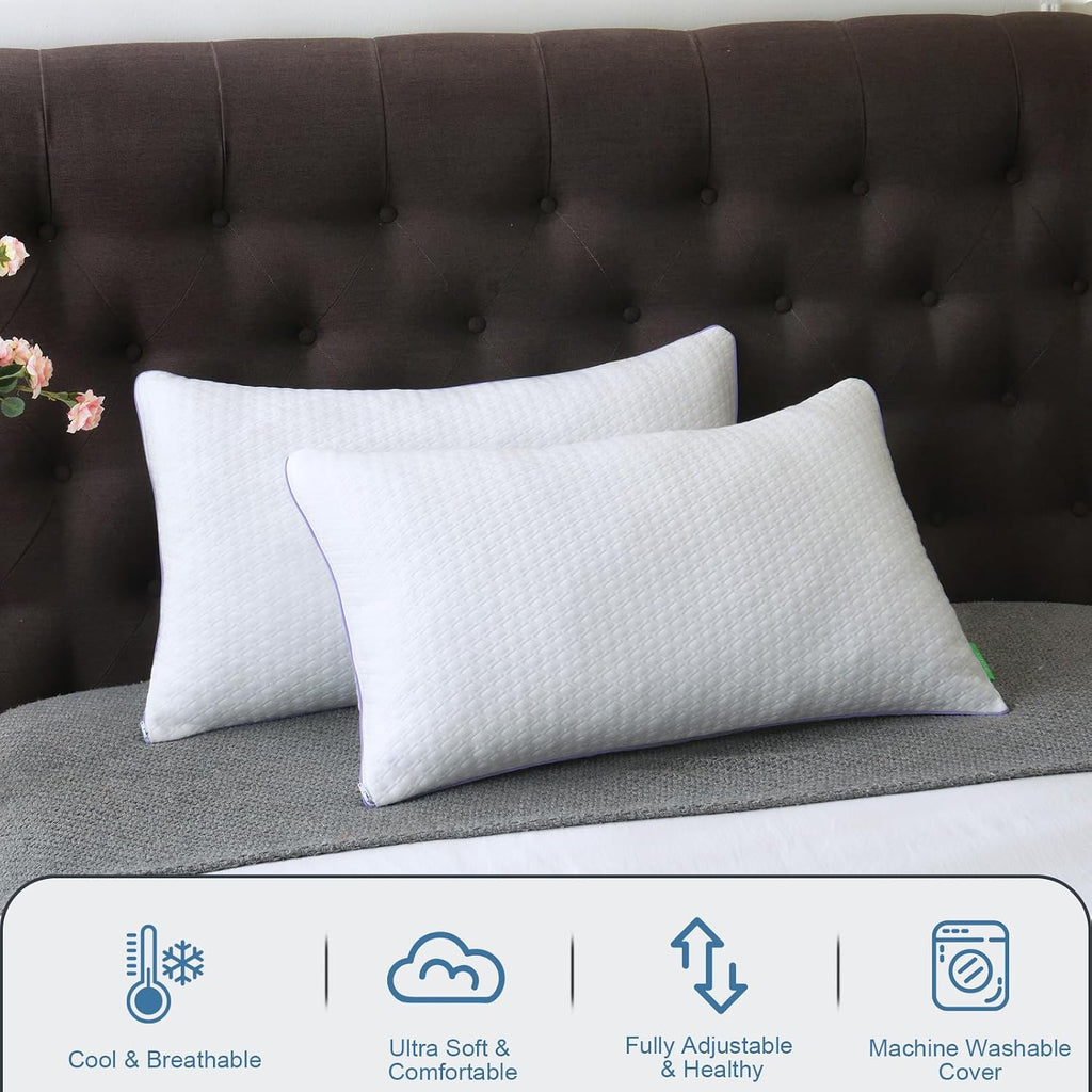 Favorland Cooling Bed Pillows King Size Set of 2 - Shredded Memory Foam Pillows for Sleeping 2 Pack - Gel Pillow Adjustable Firm Pillow Soft Pillows for Side Back Stomach Sleepers