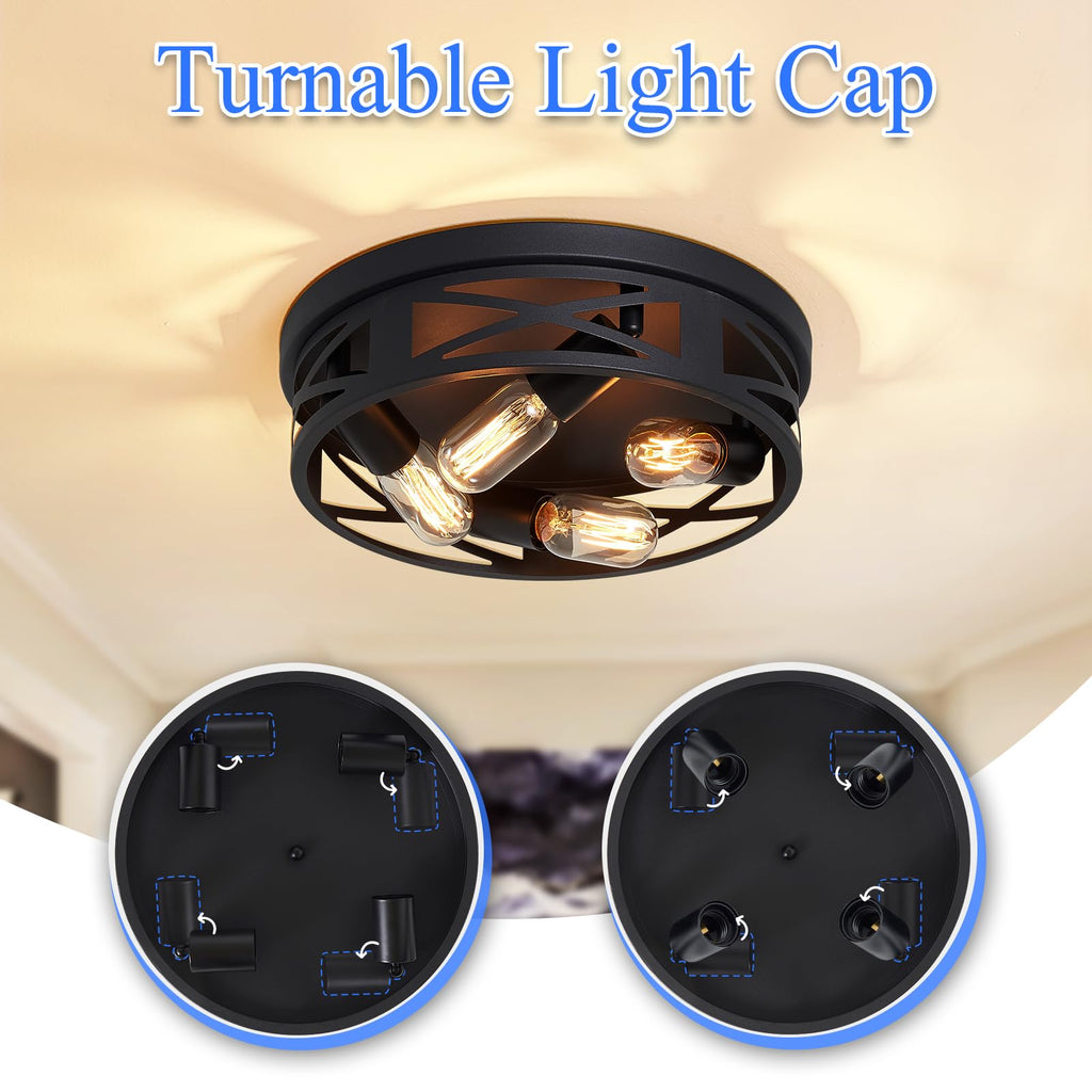 SKEJAO Flush Mount Ceiling Light Fixture,Black 2-Light Hallway Light Fixtures Ceiling,Light Fixtures Ceiling Mount for Farmhouse,Kitchen,Hall,Bedroom,Bathroom (2 Pack)