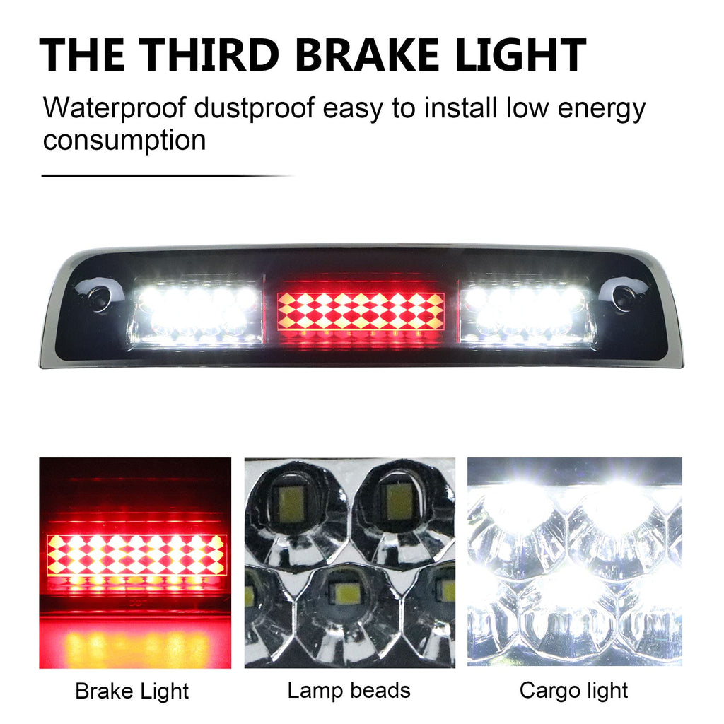 Tresound For 1994-2001 Dodge Ram 1500/2500/ 3500 Third 3rd LED Brake Light Cargo Lamp High Mount Brake Light Replacement (Black+ Smoke Lens)