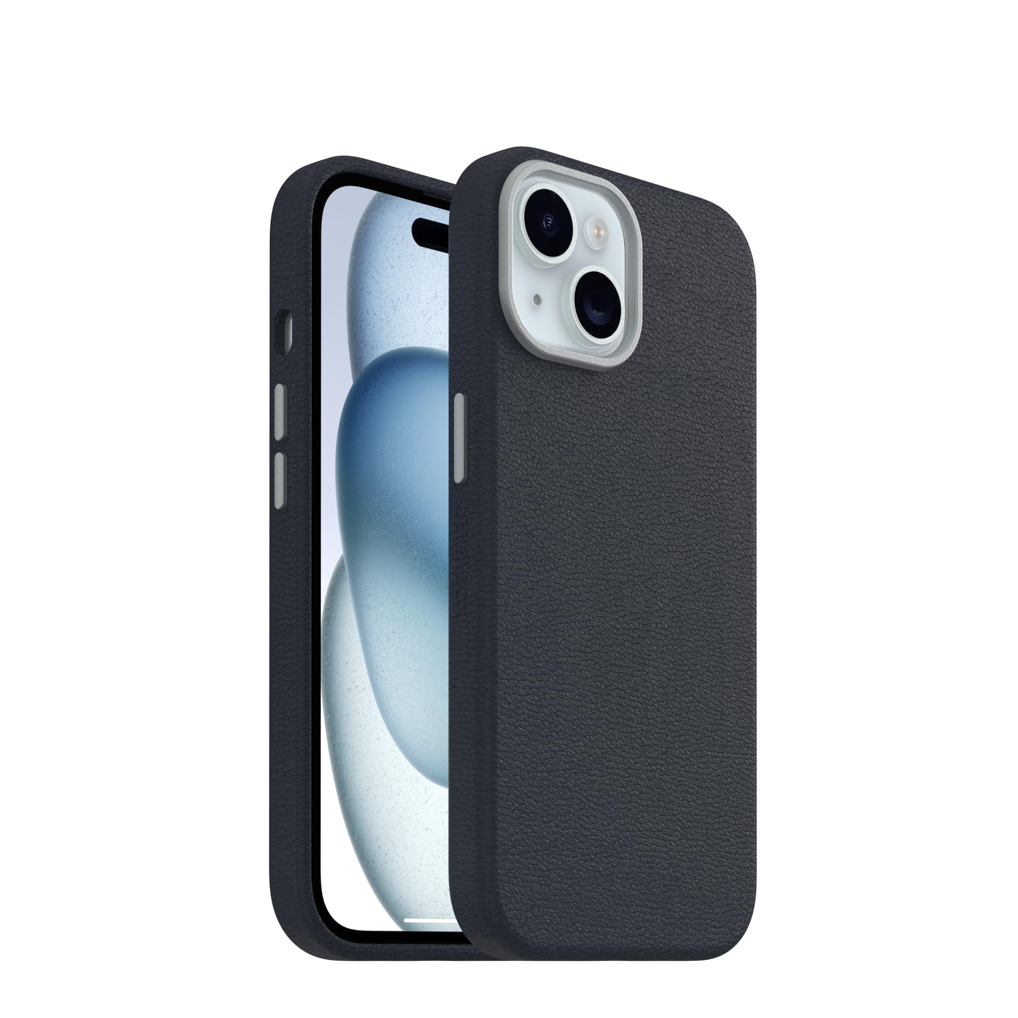 OtterBox iPhone 15 Symmetry Series Cactus Leather for MagSafe - Noir ASH (Black), Slim, Premium, Protective iPhone Case