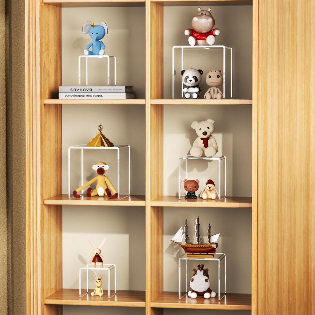 NIUBEE Acrylic Display Risers Stand 2 Sets,3 Steps Clear Riser Shelf Showcase for Amiibo Funko POP Figures -3"x3"x4"