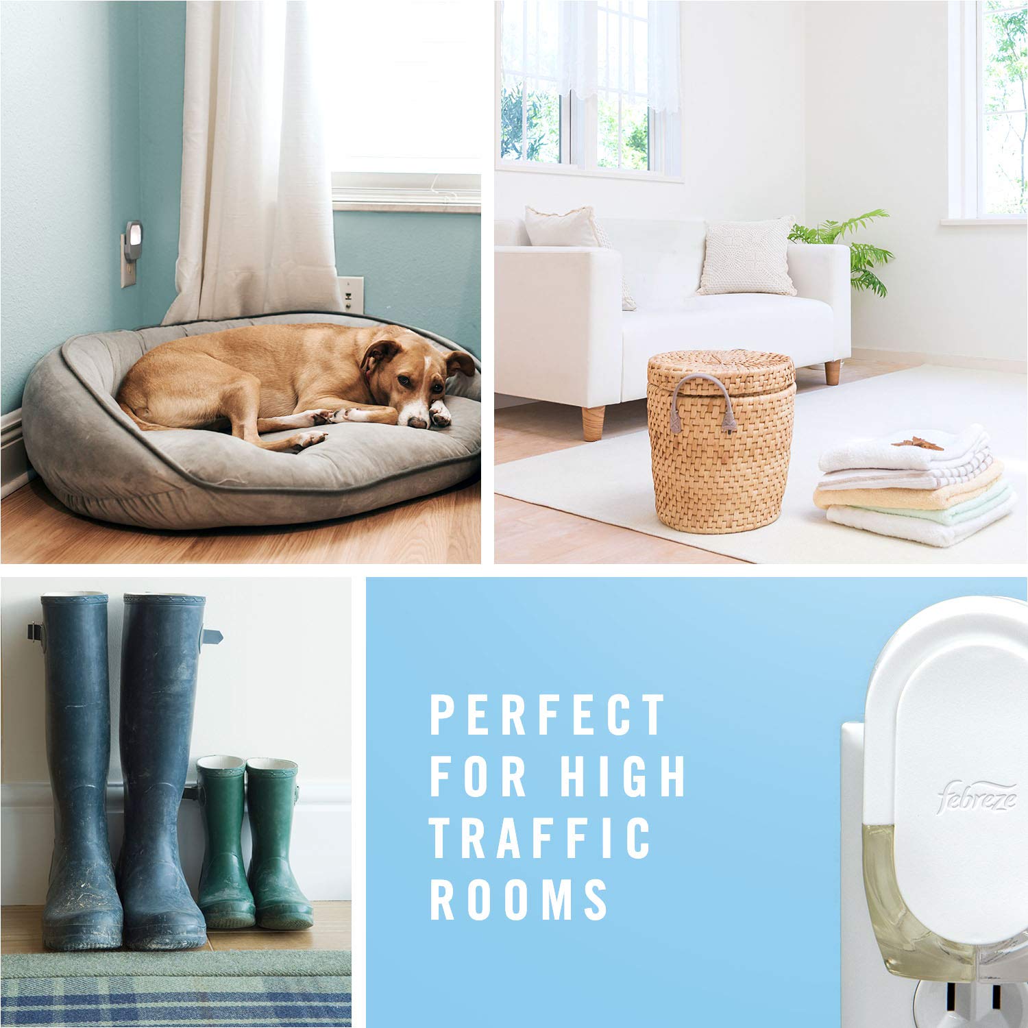 Febreze Plug in Air Freshener, Odor-Fighting Scented Oil Starter Kit, Air Fresheners for Home and Bathroom and Kitchen, Long Lasting for Strong Odors, Ocean Scent, Warmer + 2 Refill